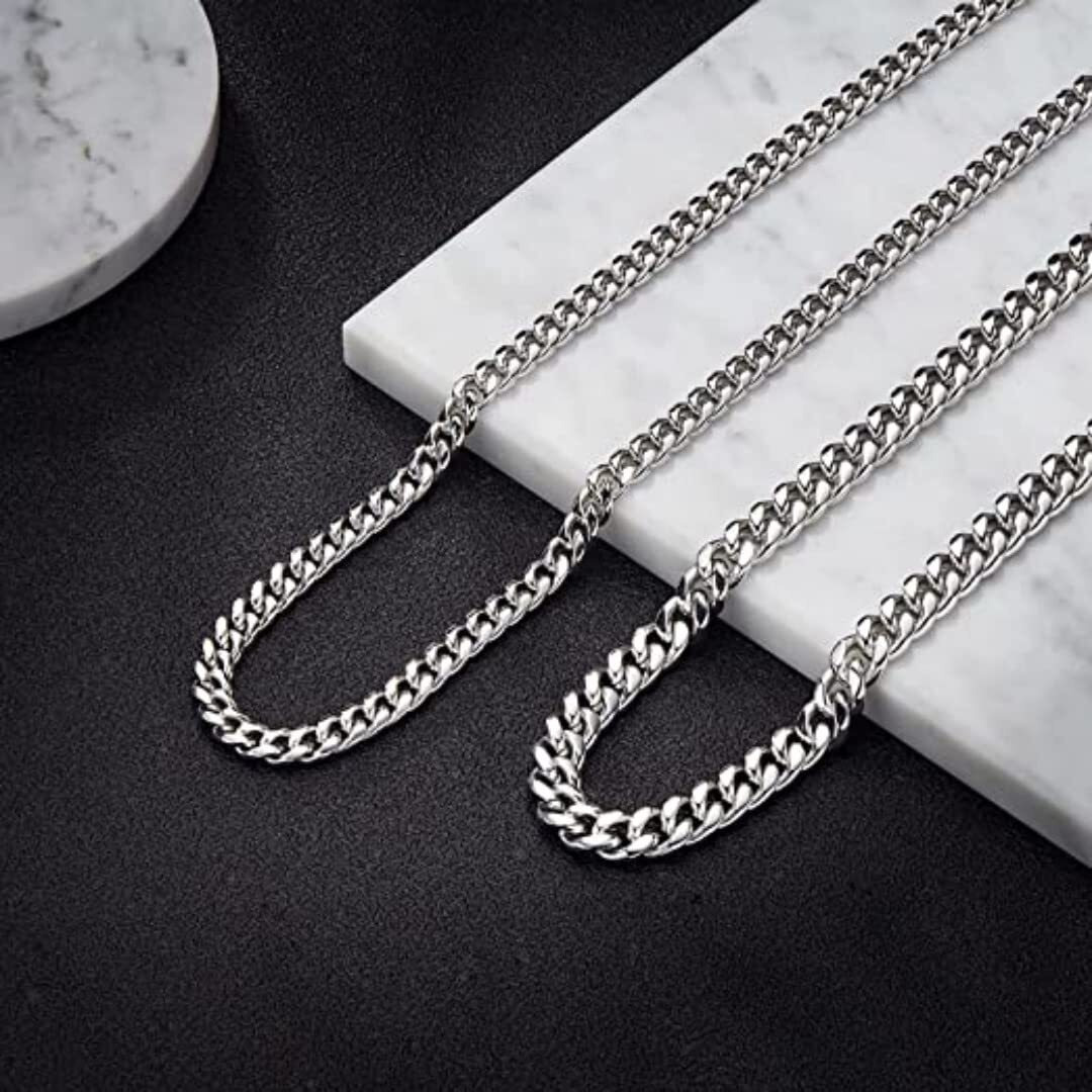 THE MEN THING Chain for Men - 6mm Cuban Curb Link Chain Silver Stainless Steel 21inch for Men & Boys