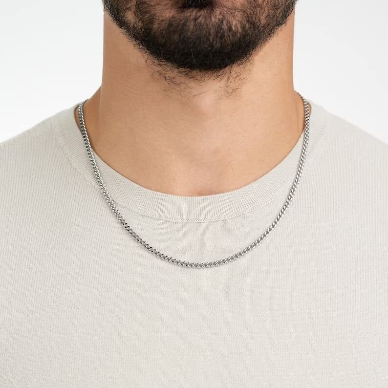 THE MEN THING Chain for Men - 6mm Diamond-Cut Cuban Chain Silver Stainless Steel 21inch for Men & Boys