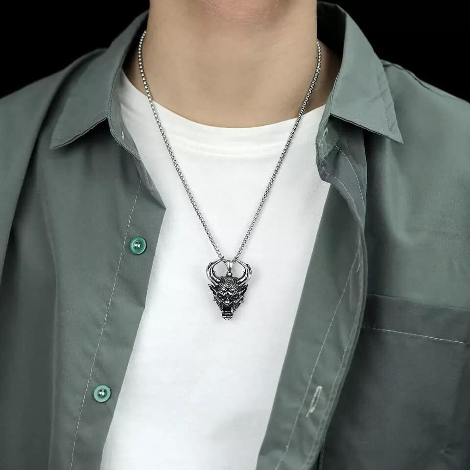 THE MEN THING DEMON TALISMAN - Alloy Pendant with Stainless Steel 24inch Round Box Chain, European trending Style for Men & Boy