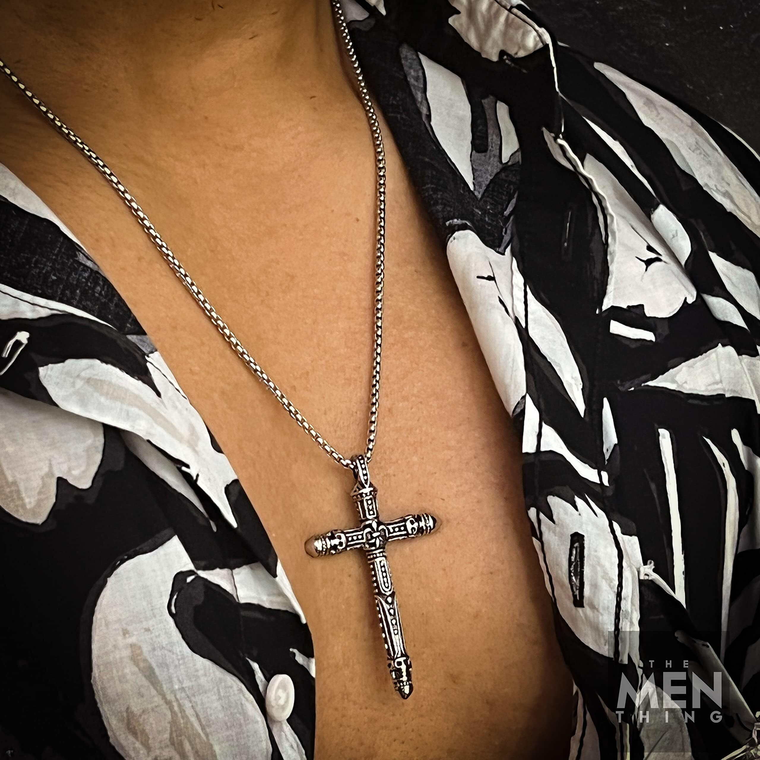 THE MEN THING RED INDIAN CROSS - Alloy Pendant with Pure Stainless Steel 24inch Round Box Chain, Milan trending Style for Men & Boy