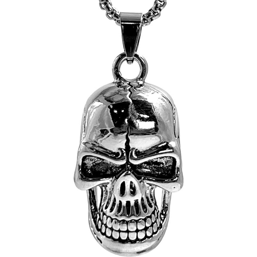 THE MEN THING BIG SKULL - Alloy Pendant with Pure Stainless Steel 24inch Round Box Chain, American trending Style for Men & Boy