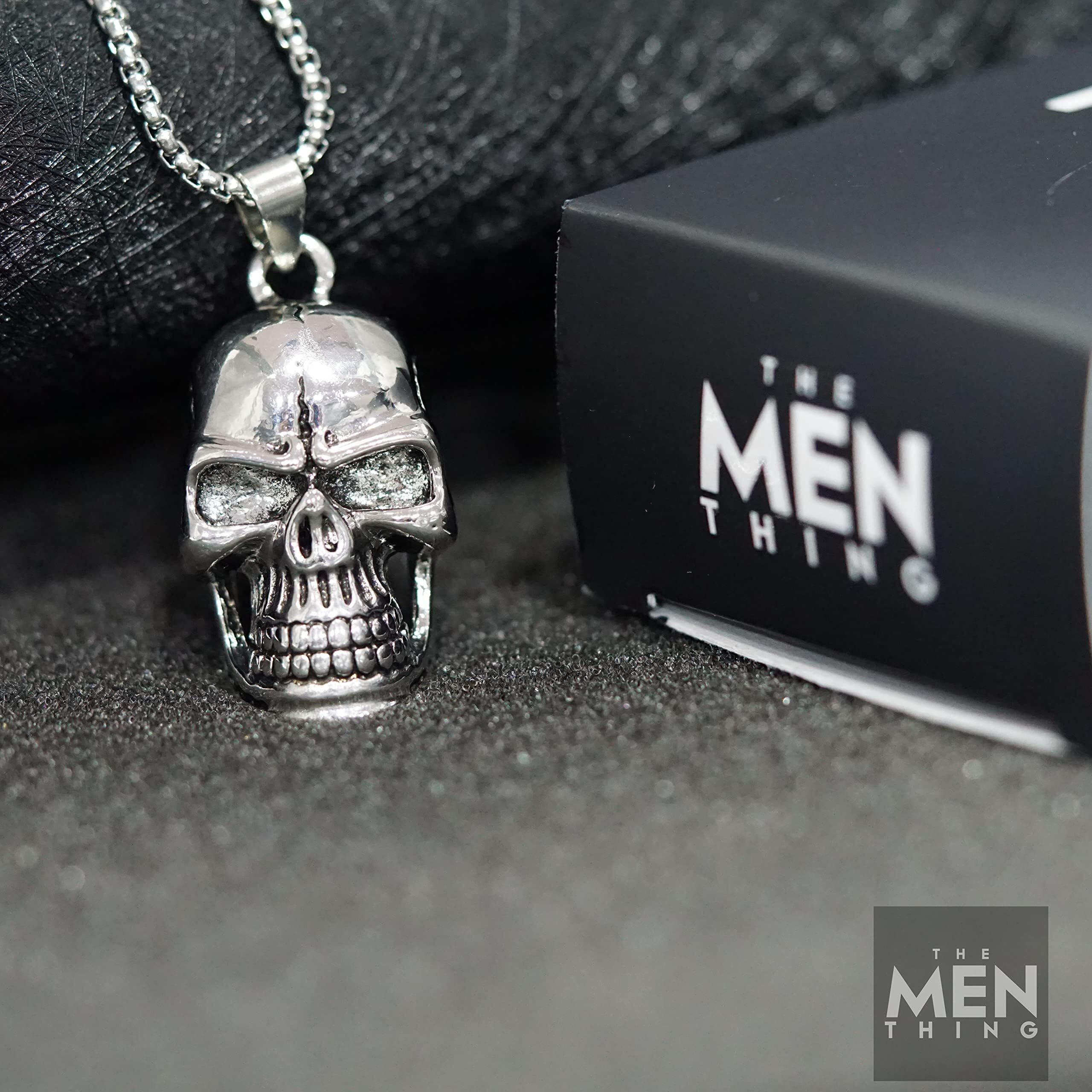 THE MEN THING BIG SKULL - Alloy Pendant with Pure Stainless Steel 24inch Round Box Chain, American trending Style for Men & Boy