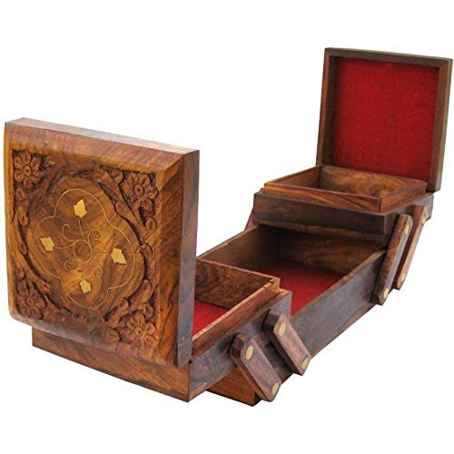 DECORVAIZ Handcraft Wooden Jewellery Box cum Storage Holder and Organiser