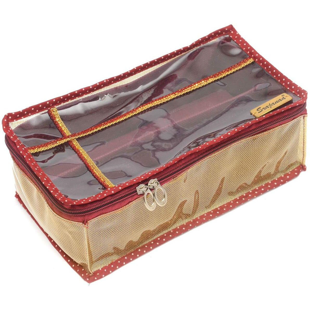 SRAJANAA PVC Material 2 Rod Zipper Bangle Box/Bangle Organizer Box/Jewellery Storage Box/Jewellery Pouch/Vanity Bag (1, Maroon)