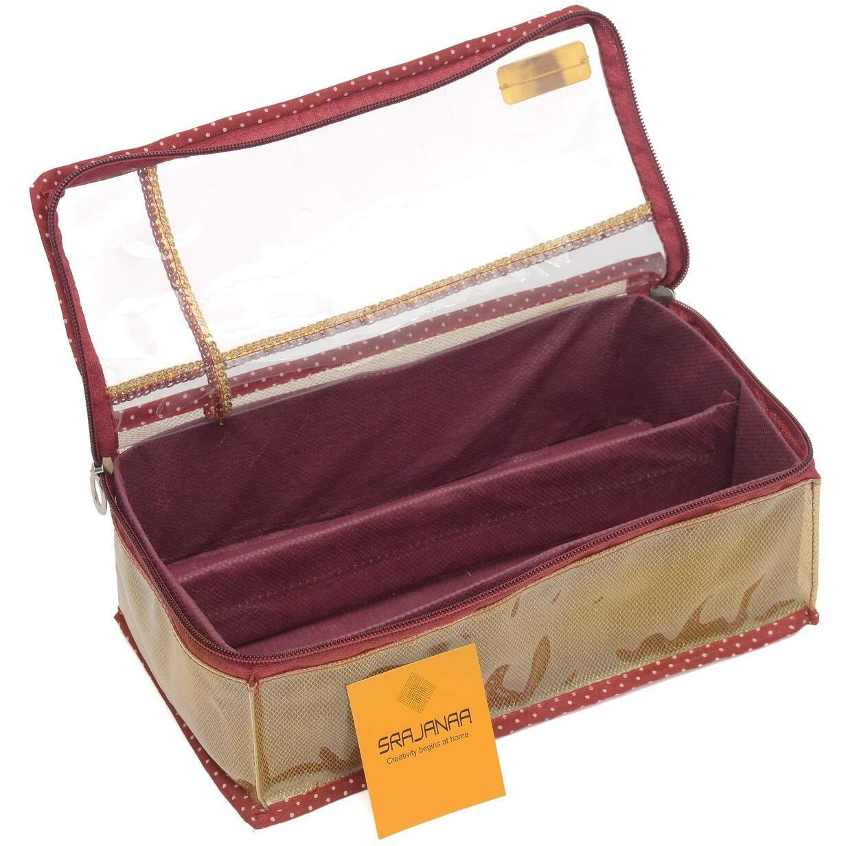 SRAJANAA PVC Material 2 Rod Zipper Bangle Box/Bangle Organizer Box/Jewellery Storage Box/Jewellery Pouch/Vanity Bag (1, Maroon)