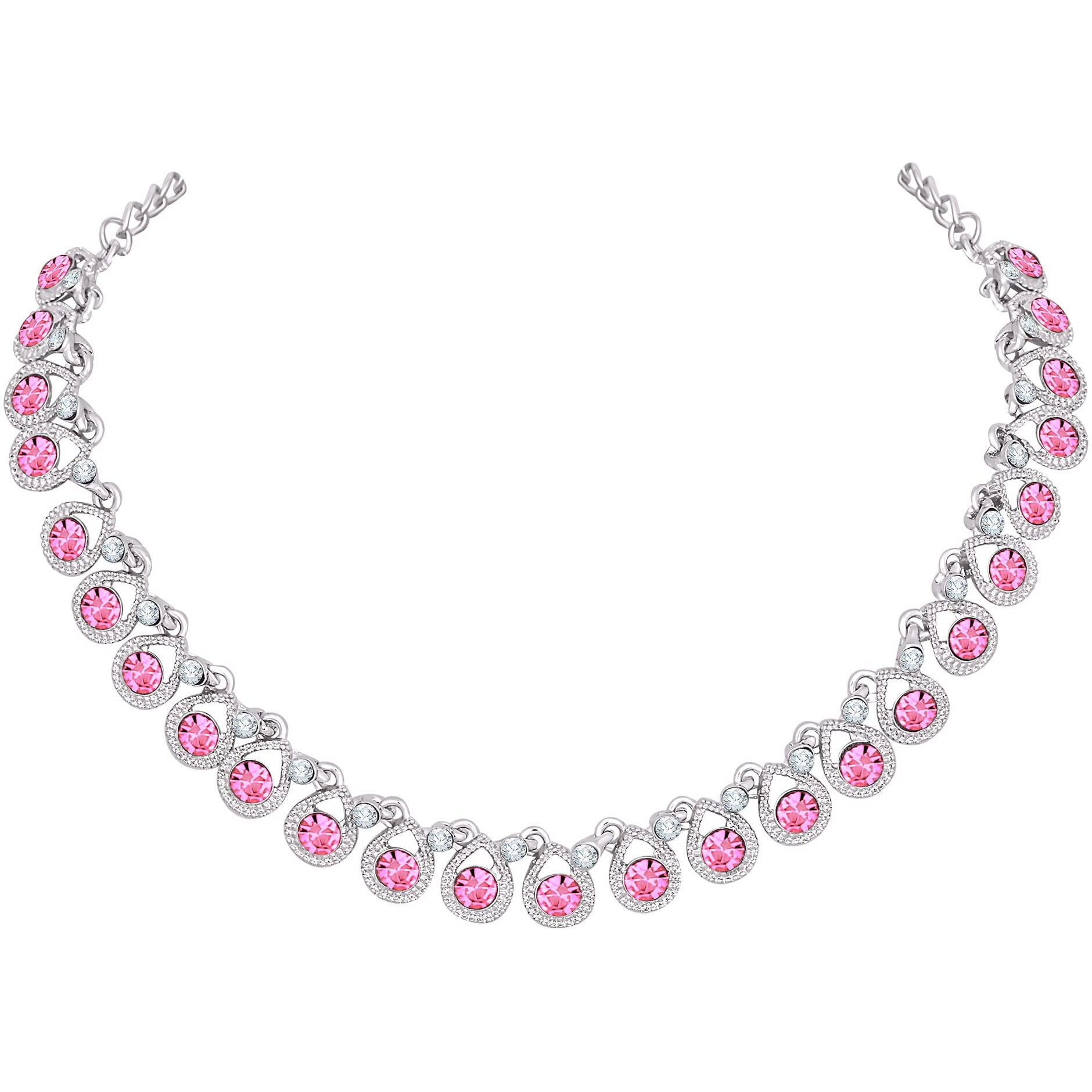 Atasi International Pink Diamond Silver Plated Alloy Necklace Set with Earrings For Women (RP5461)