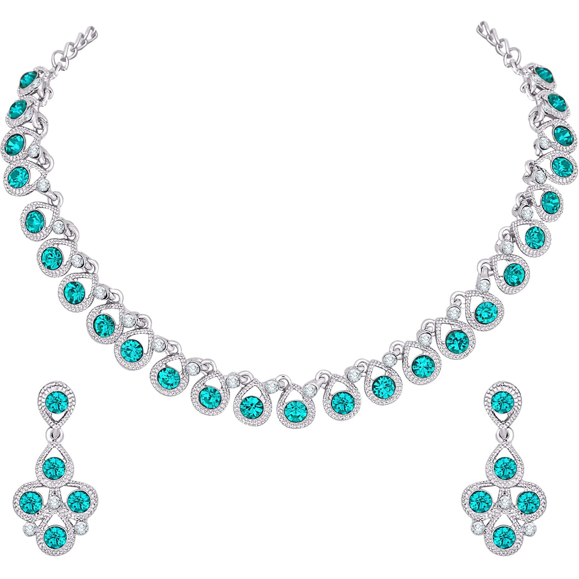 Atasi International Blue Diamond Silver Plated Alloy Necklace Set with Earrings For Women (RF5461)