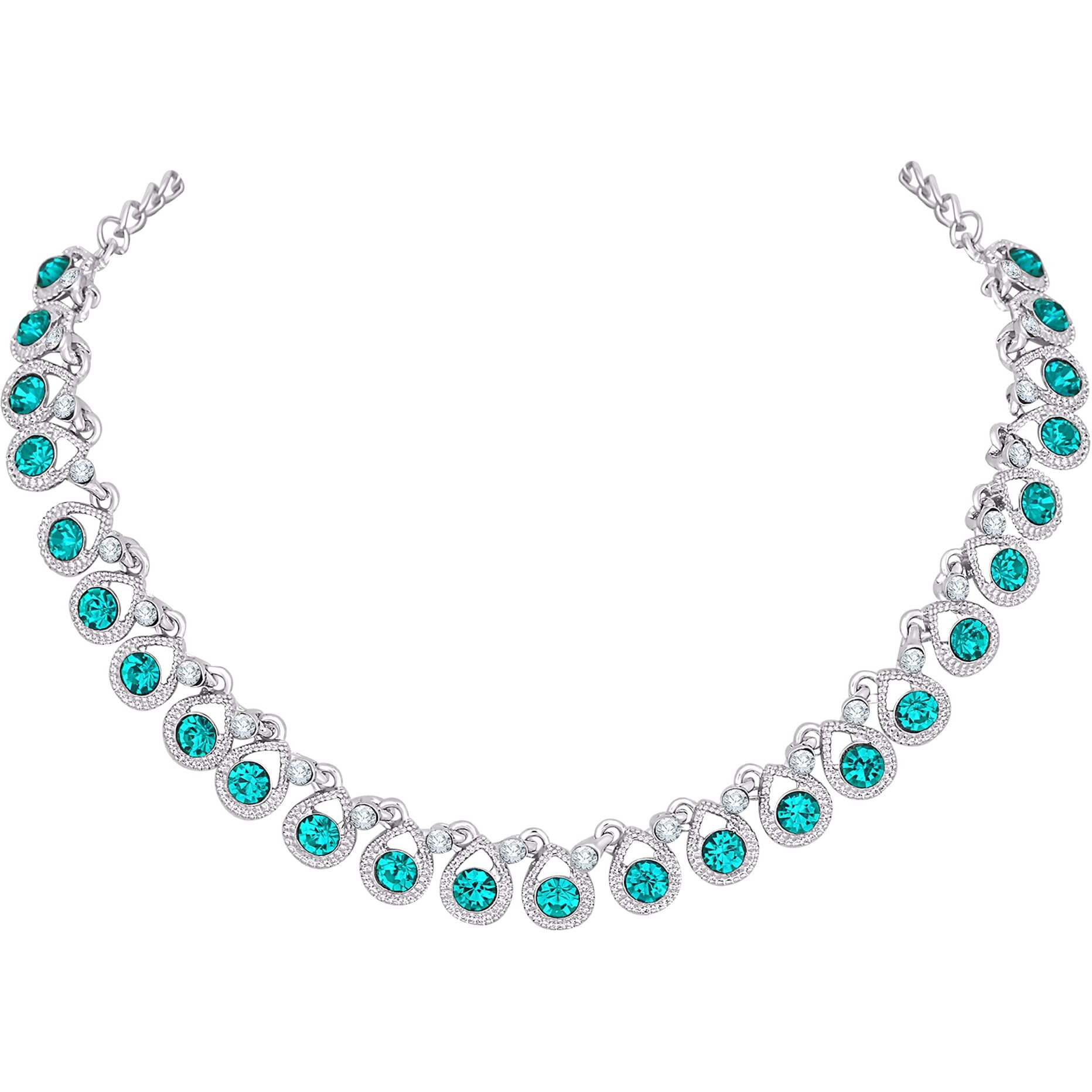 Atasi International Blue Diamond Silver Plated Alloy Necklace Set with Earrings For Women (RF5461)