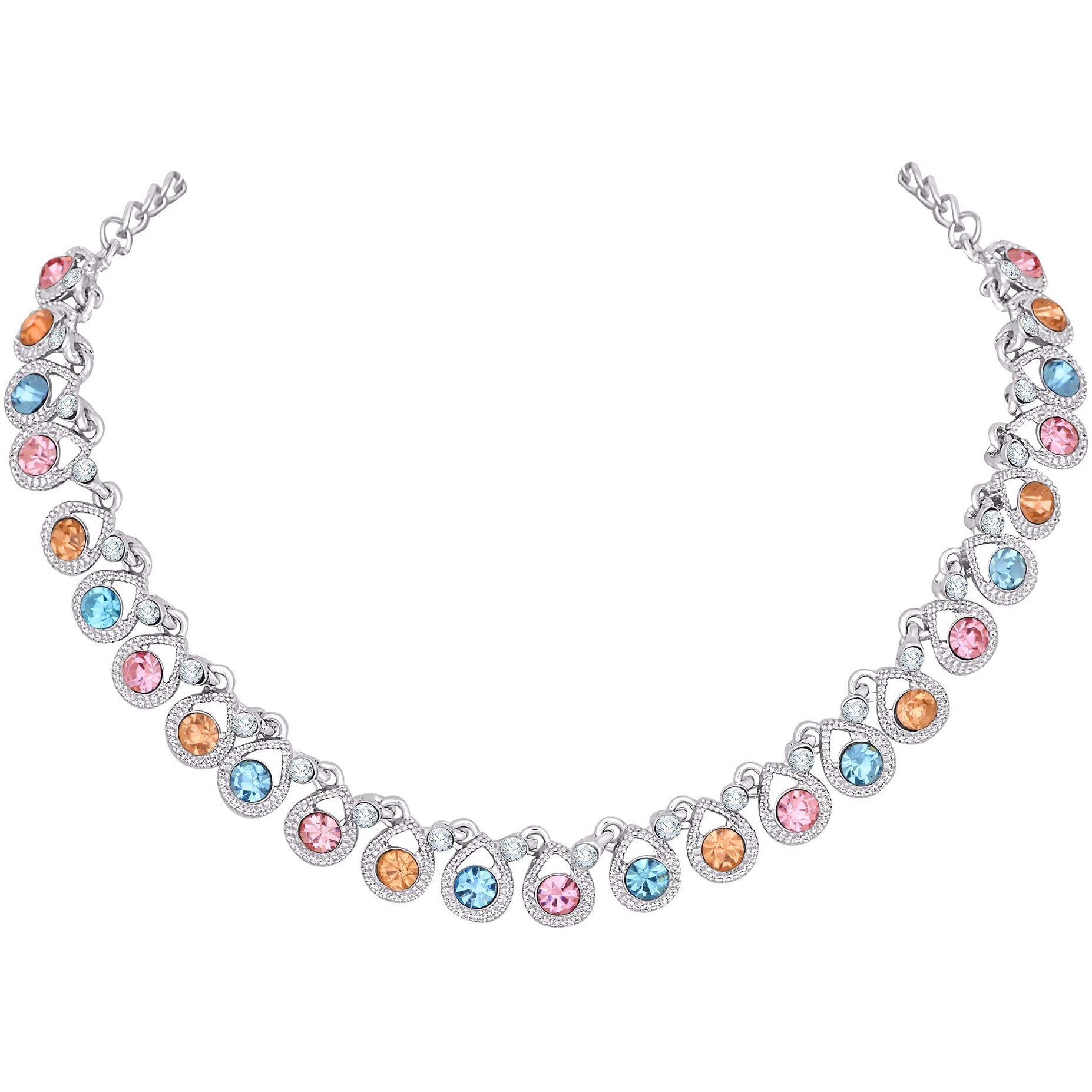 Atasi International Silver-Plated Multicolor Crystals Diamond Necklace/Jewellery Set with Earrings For Women (RML5461)