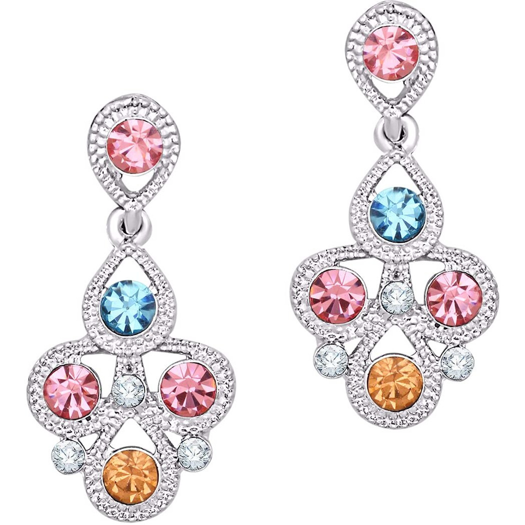 Atasi International Silver-Plated Multicolor Crystals Diamond Necklace/Jewellery Set with Earrings For Women (RML5461)
