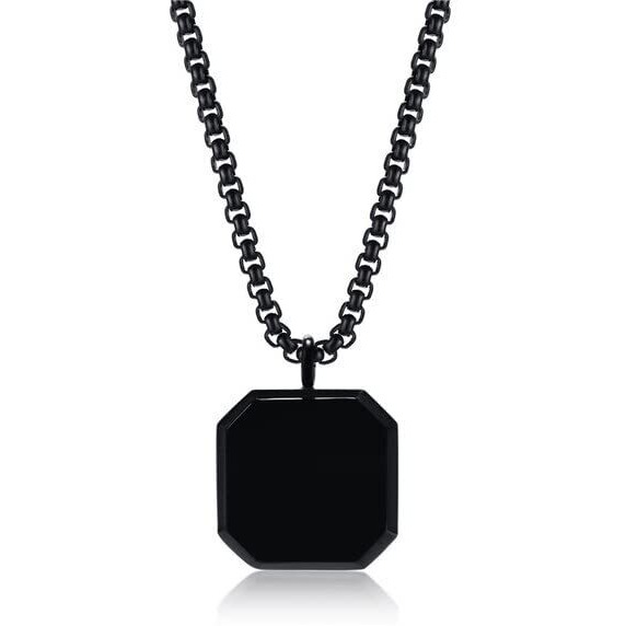 Fashion Frill Mens Jewellery Black Silver Chain For Men Boys Geometric Stainless Steel Black Silver Locket Pendant Necklace Chain For Men Boys Anniversary Gift For Husband Gift Chains (Classic)