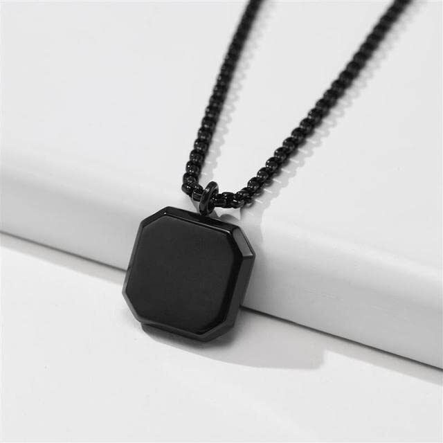 Fashion Frill Mens Jewellery Black Silver Chain For Men Boys Geometric Stainless Steel Black Silver Locket Pendant Necklace Chain For Men Boys Anniversary Gift For Husband Gift Chains (Classic)