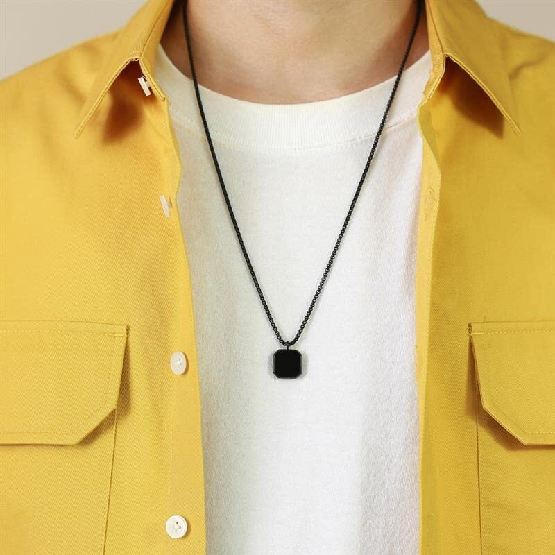 Fashion Frill Mens Jewellery Black Silver Chain For Men Boys Geometric Stainless Steel Black Silver Locket Pendant Necklace Chain For Men Boys Anniversary Gift For Husband Gift Chains (Classic)