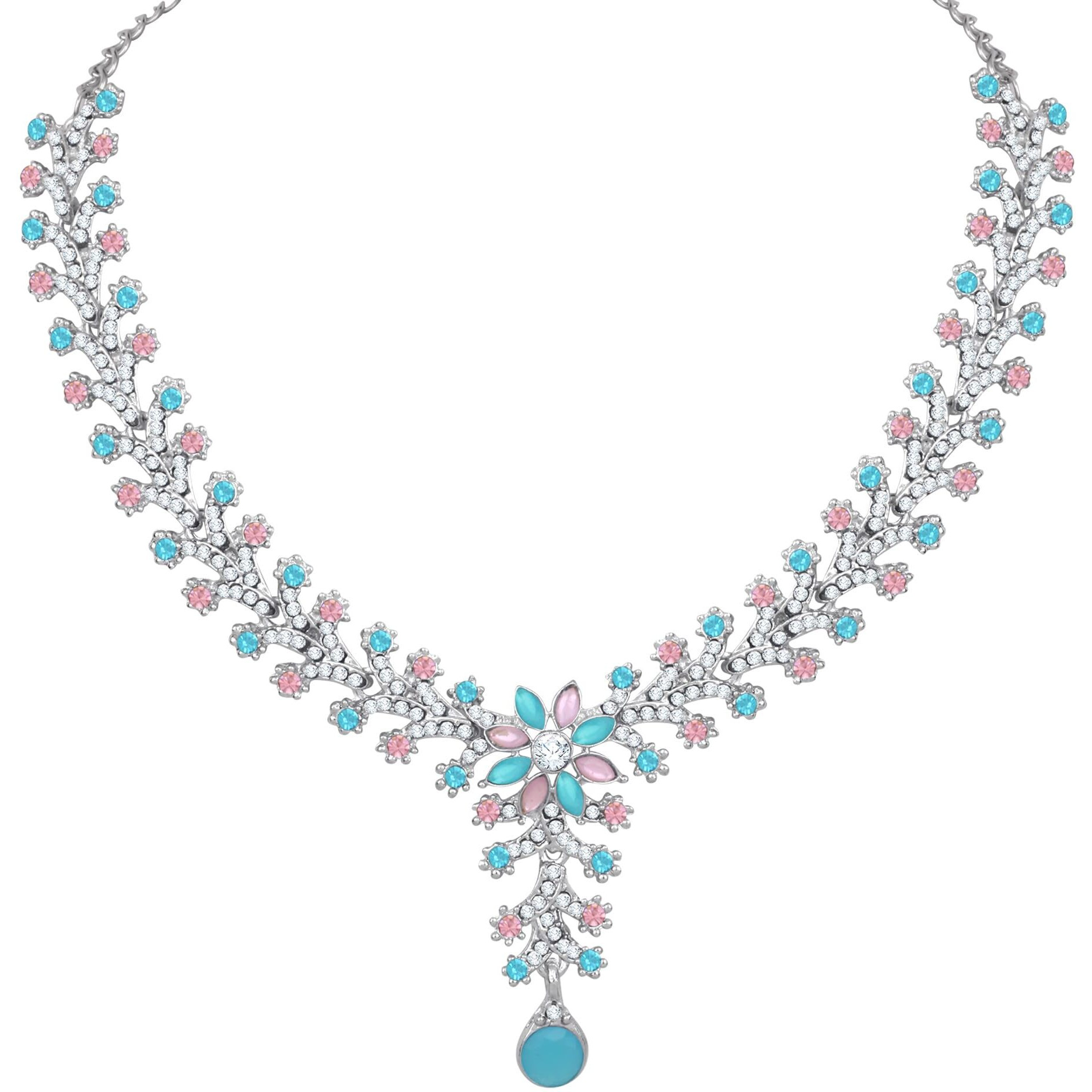 Atasi International Silver Plated Multi Color Crystals AD Diamond Necklace Jewellery Set for Women, Girls for Wedding, Festive, Party, Ocassion Wear (RML1965)