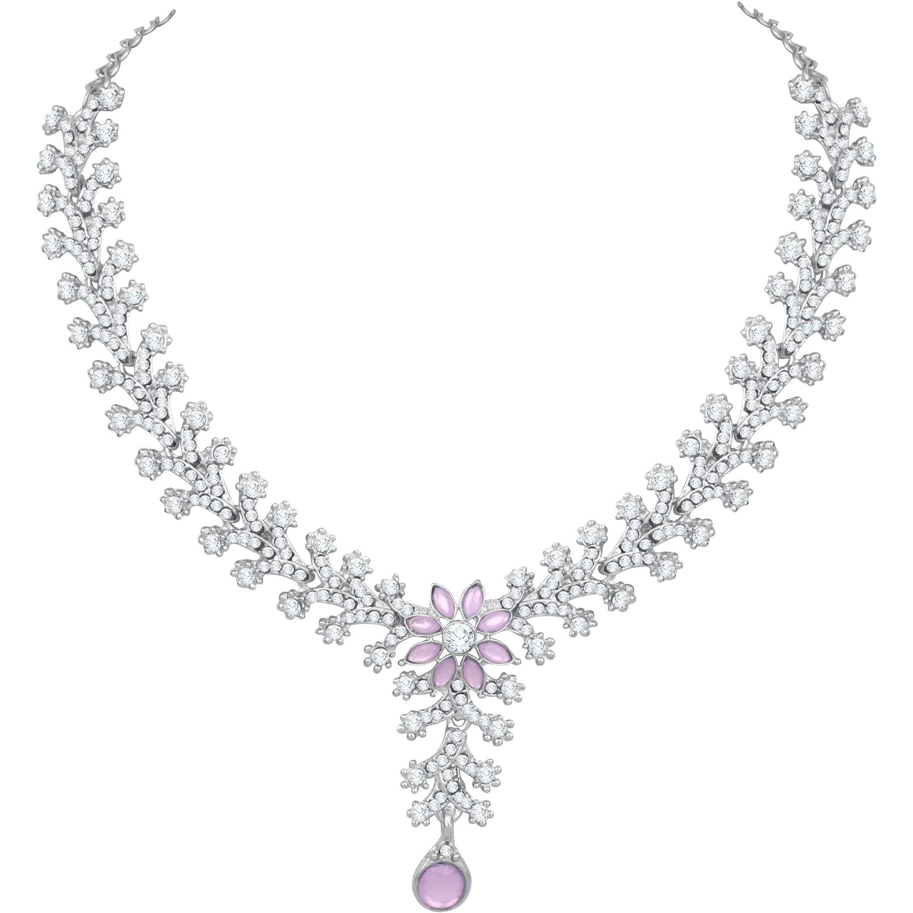 Atasi International Silver Plated Purple Crystals Ad Diamond Necklace Set With Earrings And Maang Tikka, Suitable For Bridal, Wedding, Party (Rpu1965, Womens)