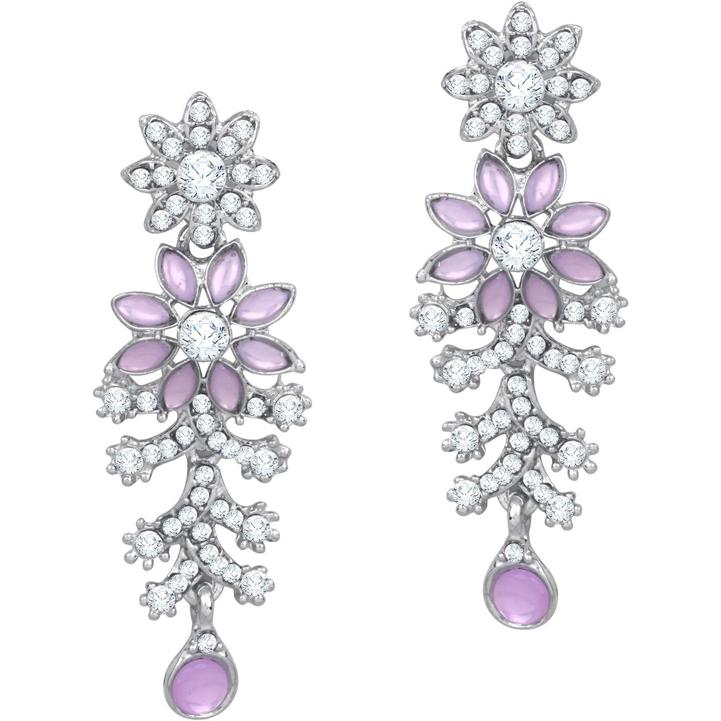 Atasi International Silver Plated Purple Crystals Ad Diamond Necklace Set With Earrings And Maang Tikka, Suitable For Bridal, Wedding, Party (Rpu1965, Womens)