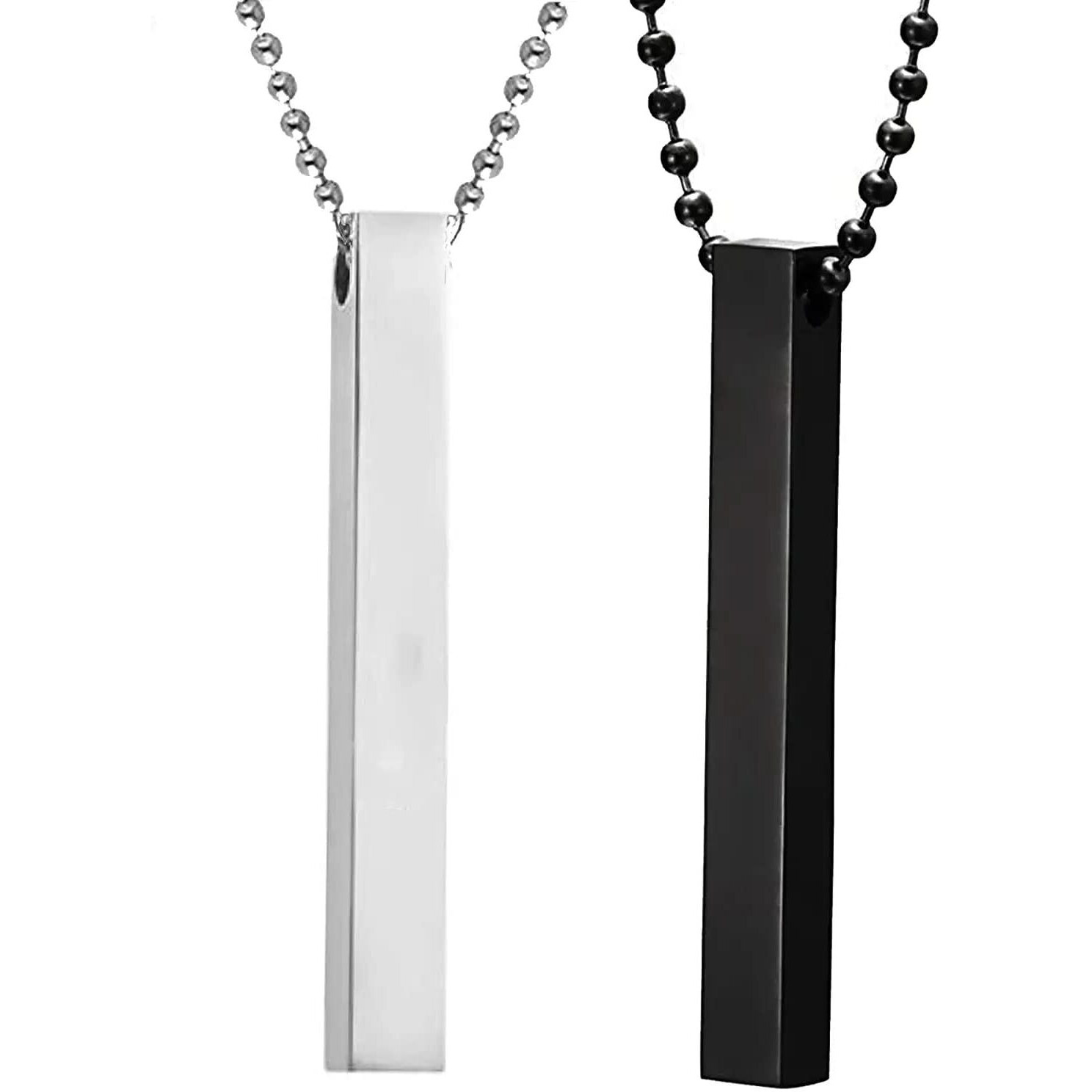Fashion Frill Mens Jewellery 3D Cuboid Vertical Bar/Stick Stainless Steel Black Silver Locket Pendant Necklace Chain For Men Boys and Men Unisex Pendant (Classic)