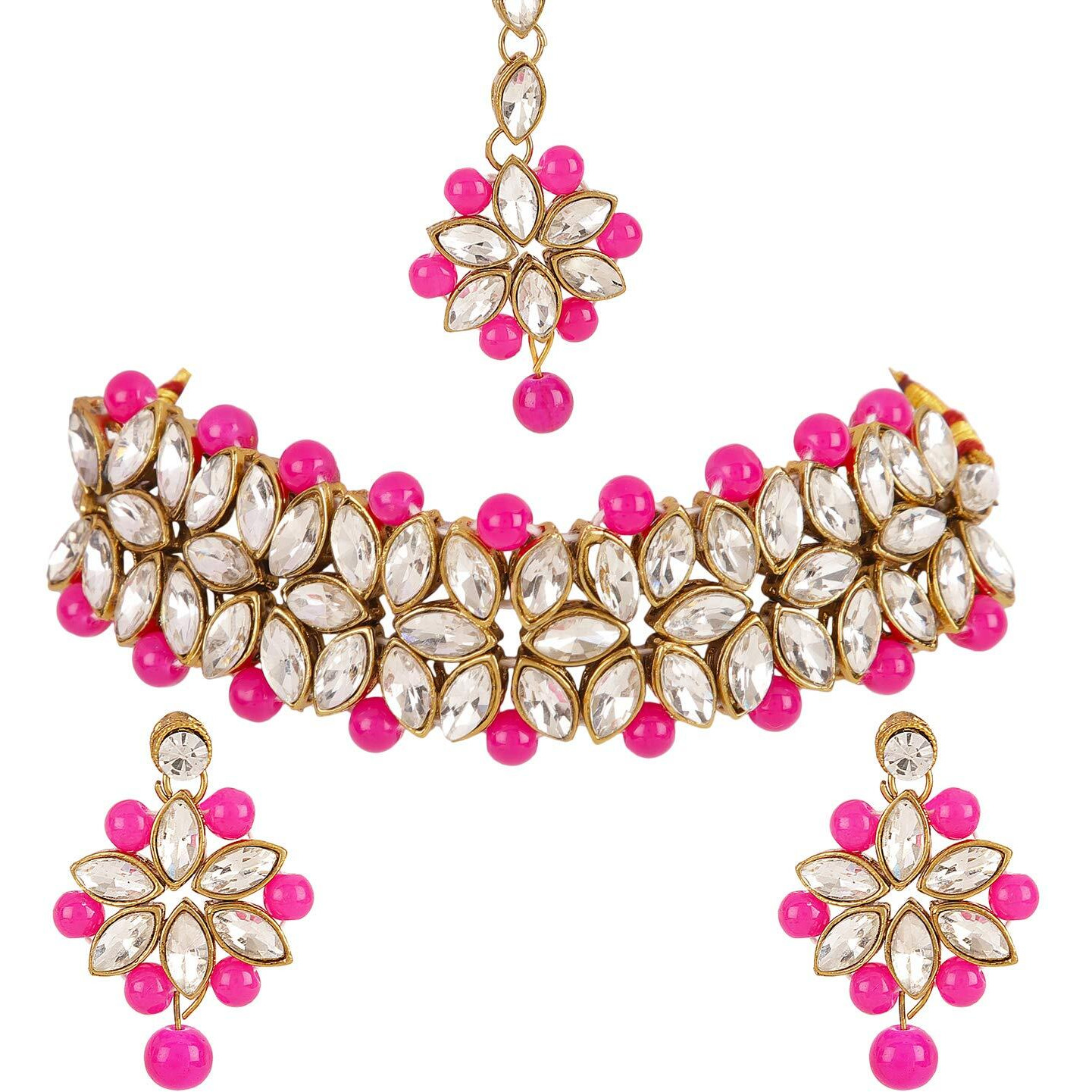 Shining Diva Fashion Latest Choker Design Kundan Traditional Necklace Jewellery Set for Women (Pink) (11274s)
