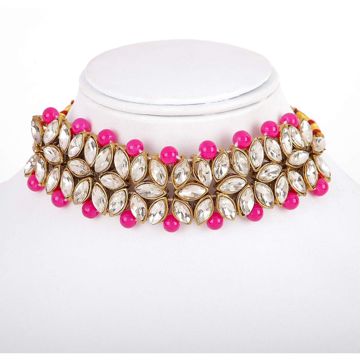 Shining Diva Fashion Latest Choker Design Kundan Traditional Necklace Jewellery Set for Women (Pink) (11274s)