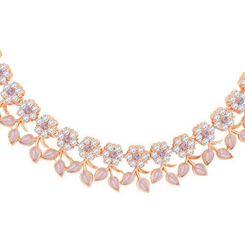 Atasi International Peach Color Gold Plated Crystal Necklace Jewellery Set with Earrings for Women Ideal for Party, Wedding, Festivals (MP5484)
