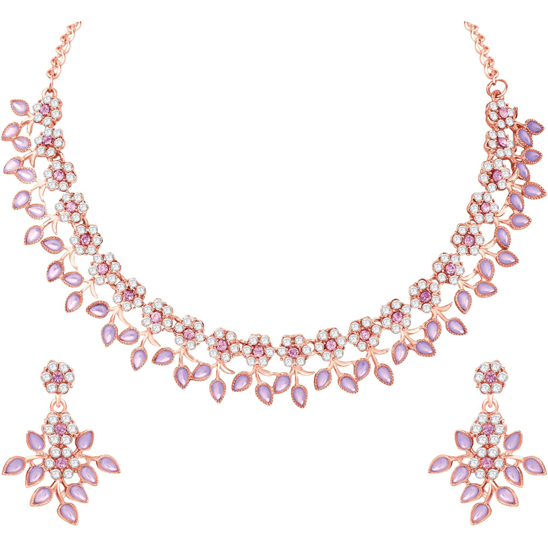 Atasi International Gold Plated Crystal Necklace Jewellery Set with Earrings Suited for Party Wedding Festive for Women (PURPLE)