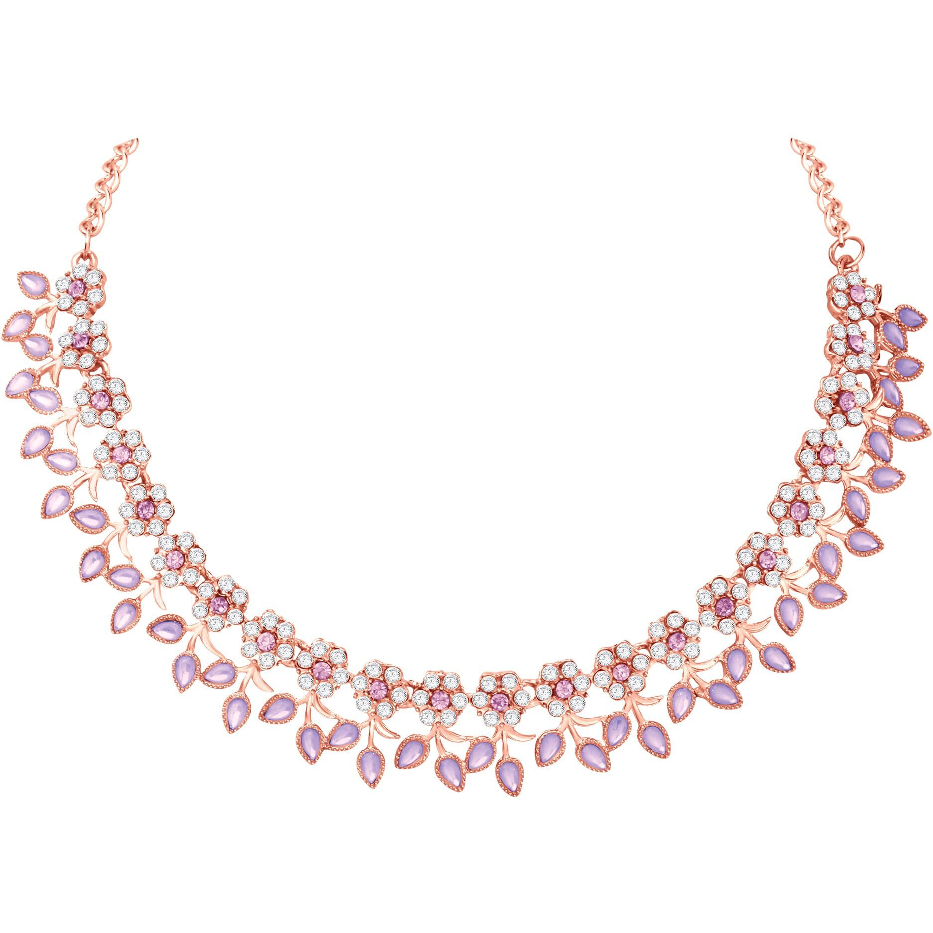 Atasi International Gold Plated Crystal Necklace Jewellery Set with Earrings Suited for Party Wedding Festive for Women (PURPLE)