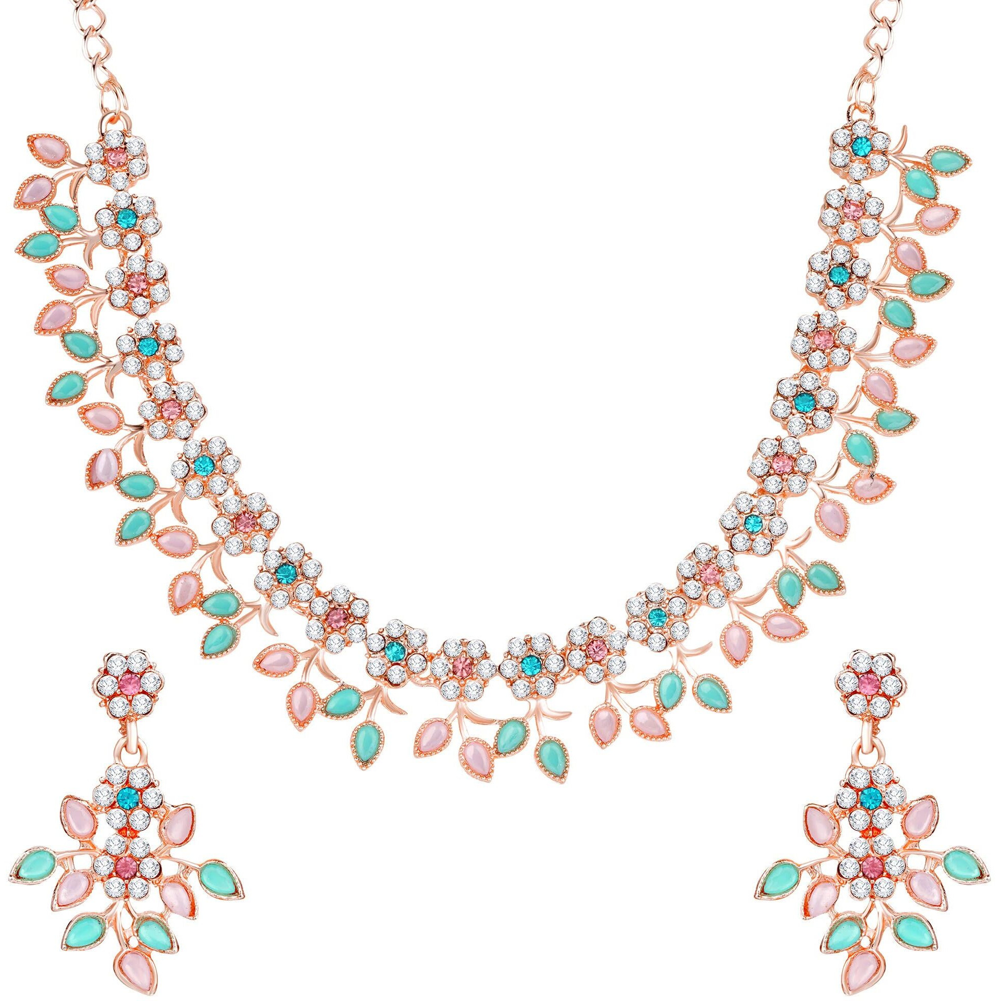 Atasi International Gold Plated Crystal Necklace Jewellery Set with Earrings Suited for Party Wedding Festive for Women (Multicolor)