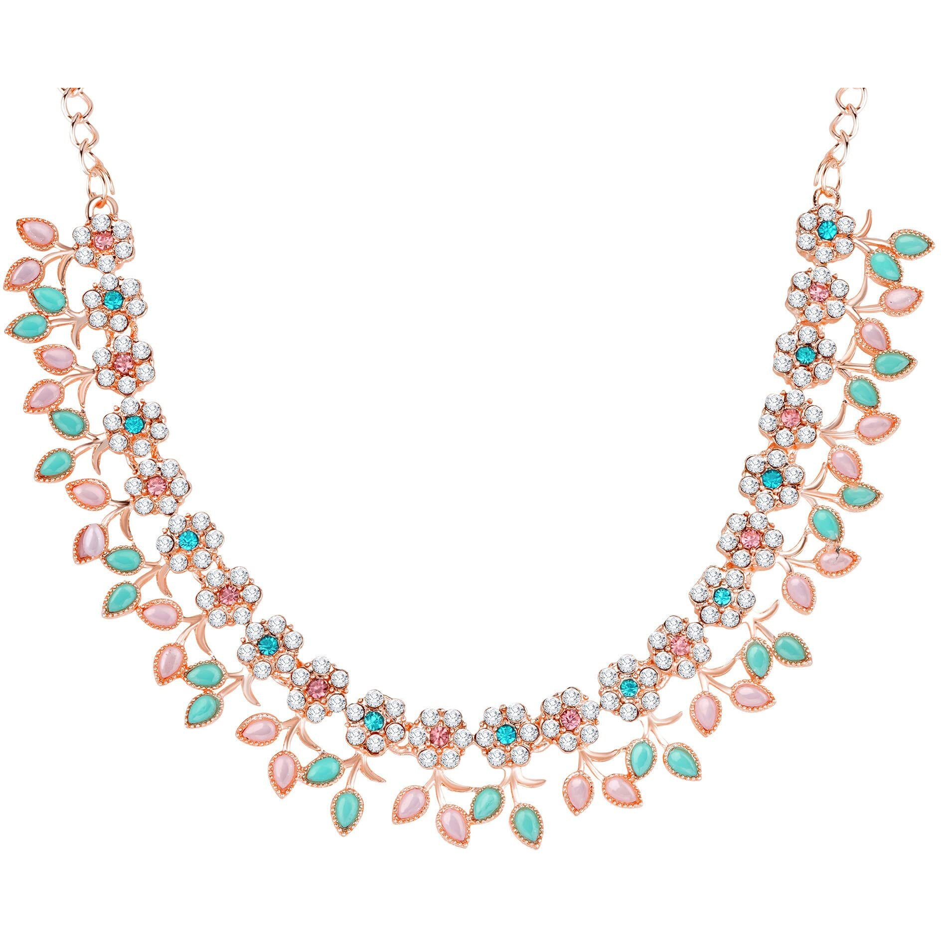 Atasi International Gold Plated Crystal Necklace Jewellery Set with Earrings Suited for Party Wedding Festive for Women (Multicolor)