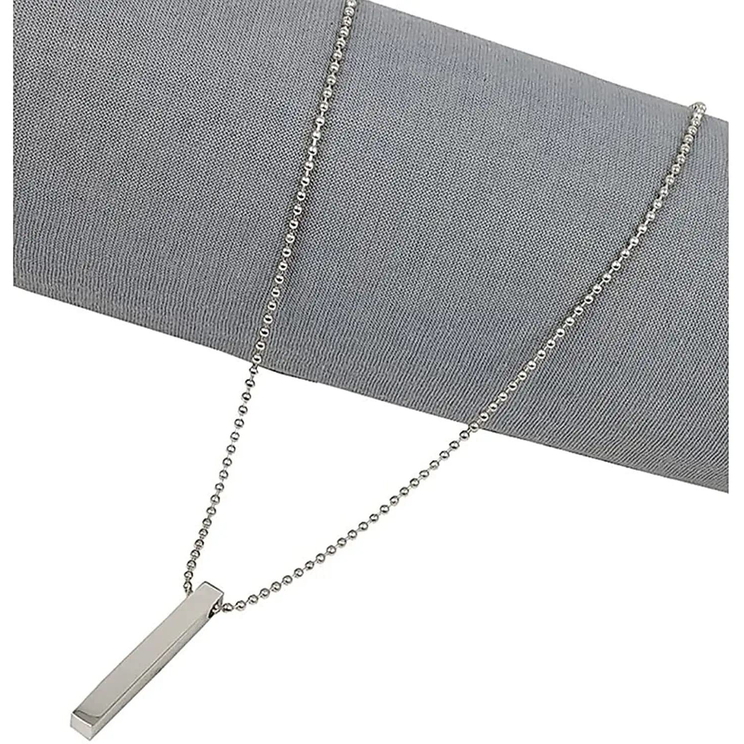 Fashion Frill Mens Jewellery 3D Cuboid Vertical Bar/Stick Stainless Steel Black Silver Locket Pendant Necklace For Boys and Men Unisex Pendant (Casual)