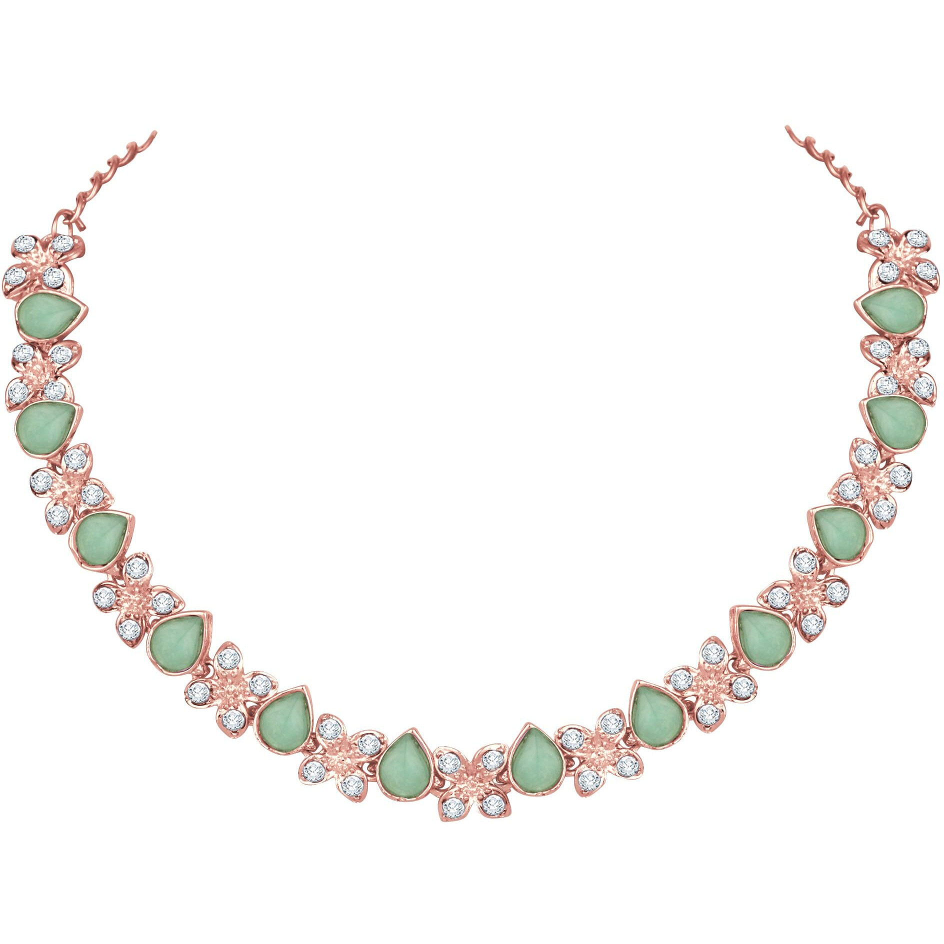 Atasi International Gold Plated Mint Green Cystals American Diamond Necklace Jewellery Set with Earrings for Women Suited for Party, Wedding, Engagement (MG1778)