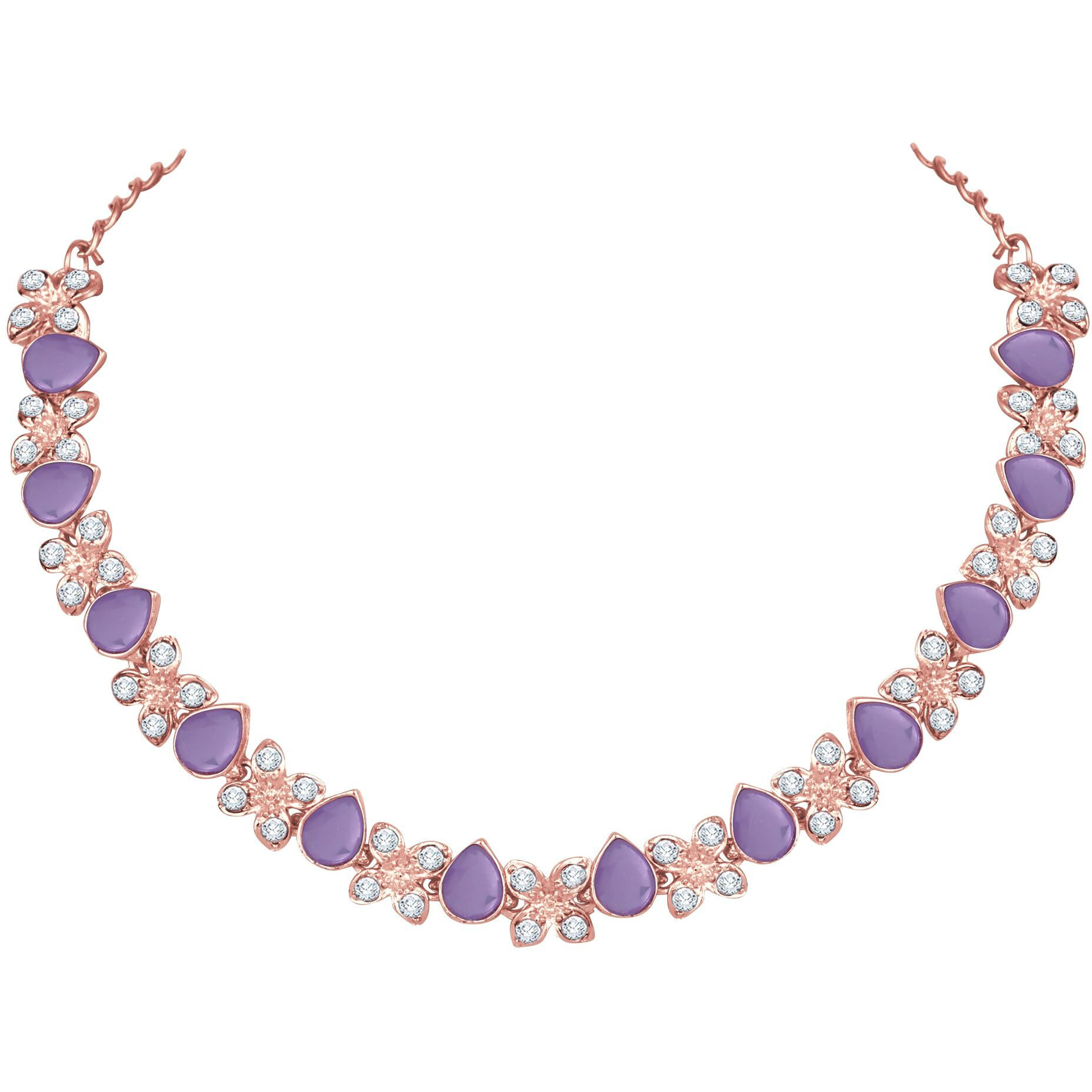 Atasi International Gold Plated Purple Cystals American Diamond Necklace Jewellery Set with Earrings for Women Suited for Party, Wedding, Engagement (PU1778)