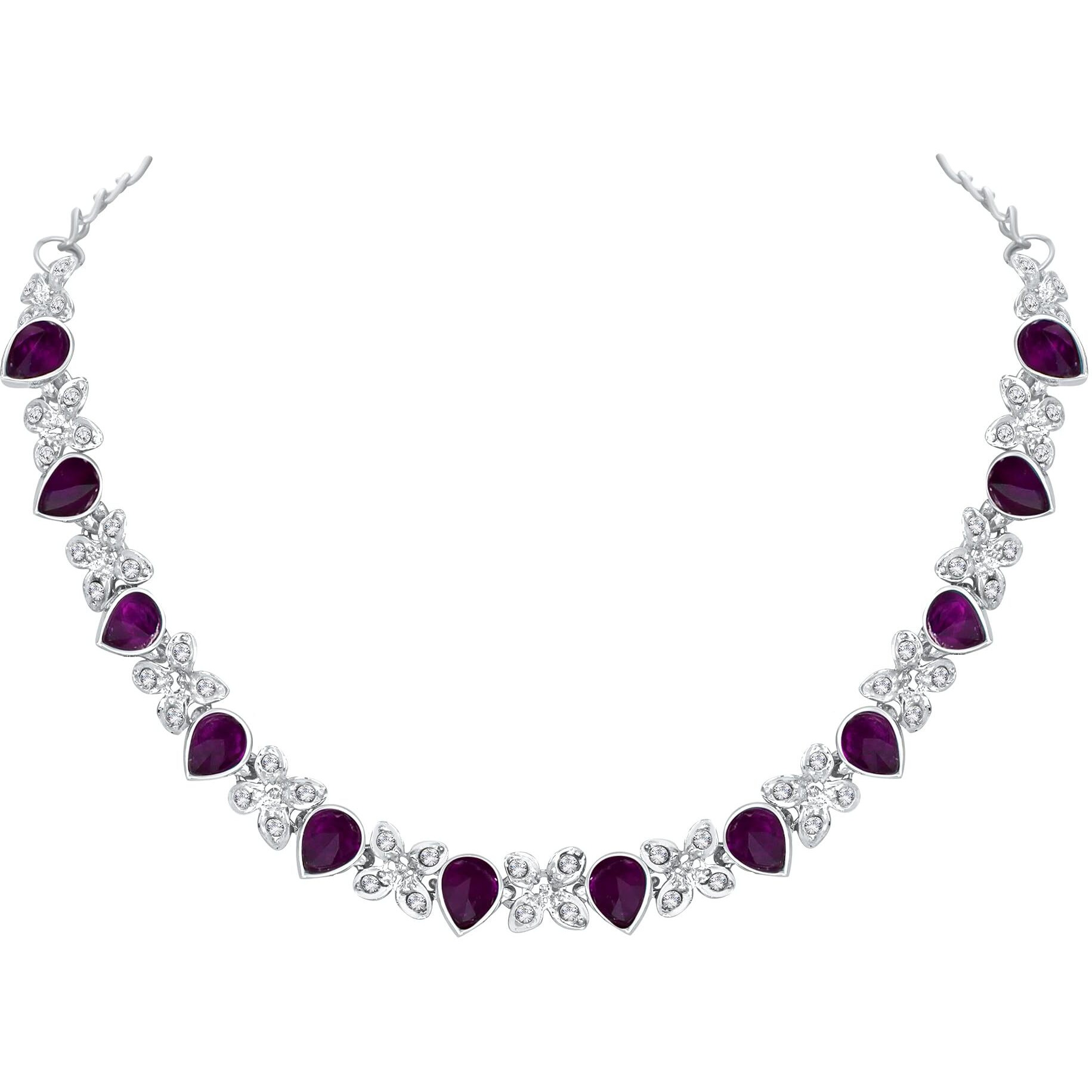 Atasi International Excellent Flower Design Silver Plated Alloy Princess Style Necklace Set for Women (PURPLE)
