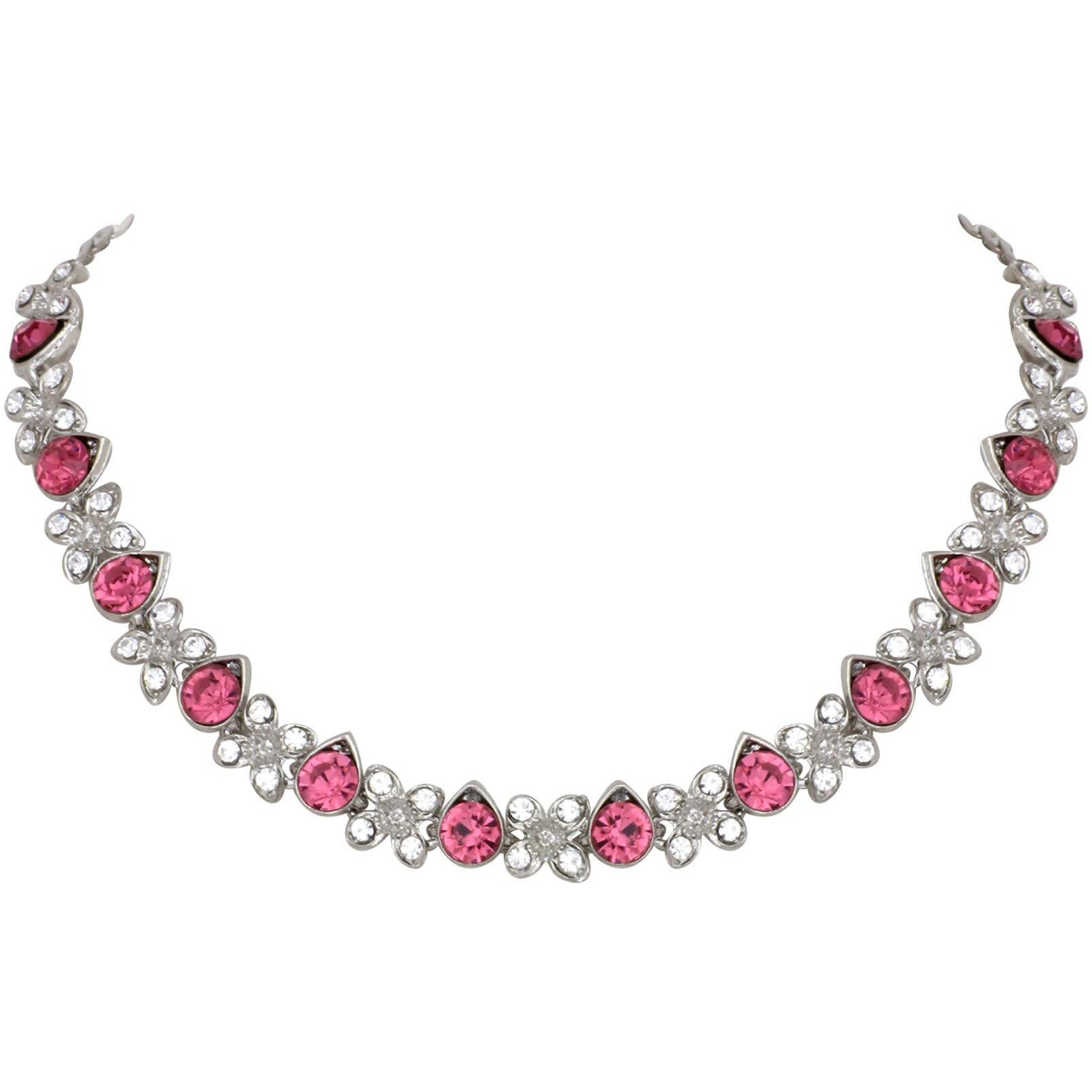 Atasi International Silver Plated Pink Princess Style Necklace Set with AD Crystals for Women - Jewellery Collection for Weddings, Parties, and Festivals (RP1778)