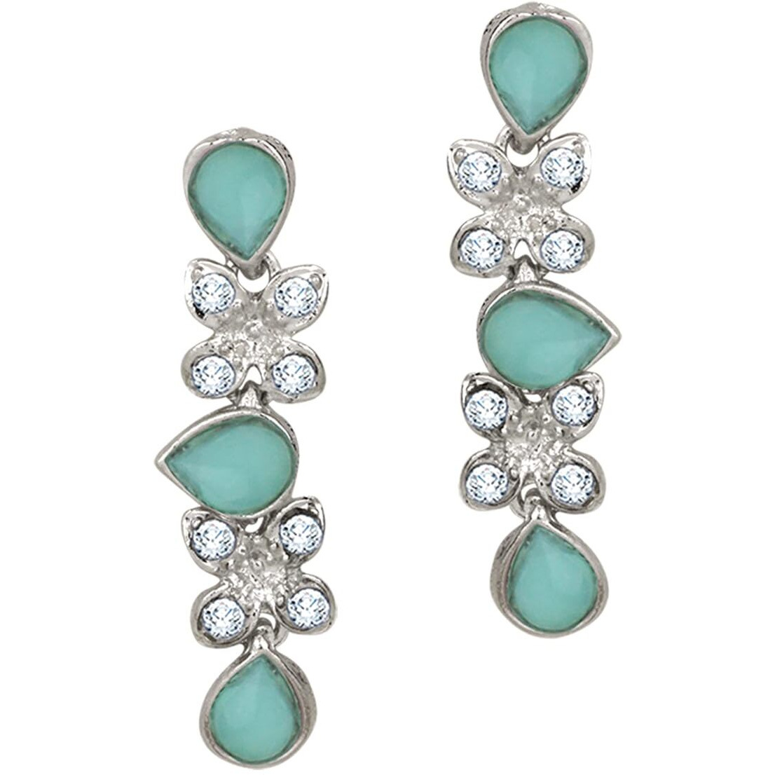 Atasi International Silver Plated Mint Green Crystals AD Diamond Jewellery Necklace Set for Women and Girls (RMNG1778)