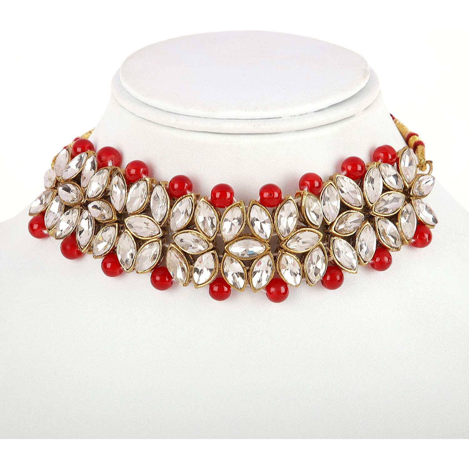 Shining Diva Fashion Latest Choker Design Kundan Traditional Necklace Jewellery Set for Women (Red) (11276s)