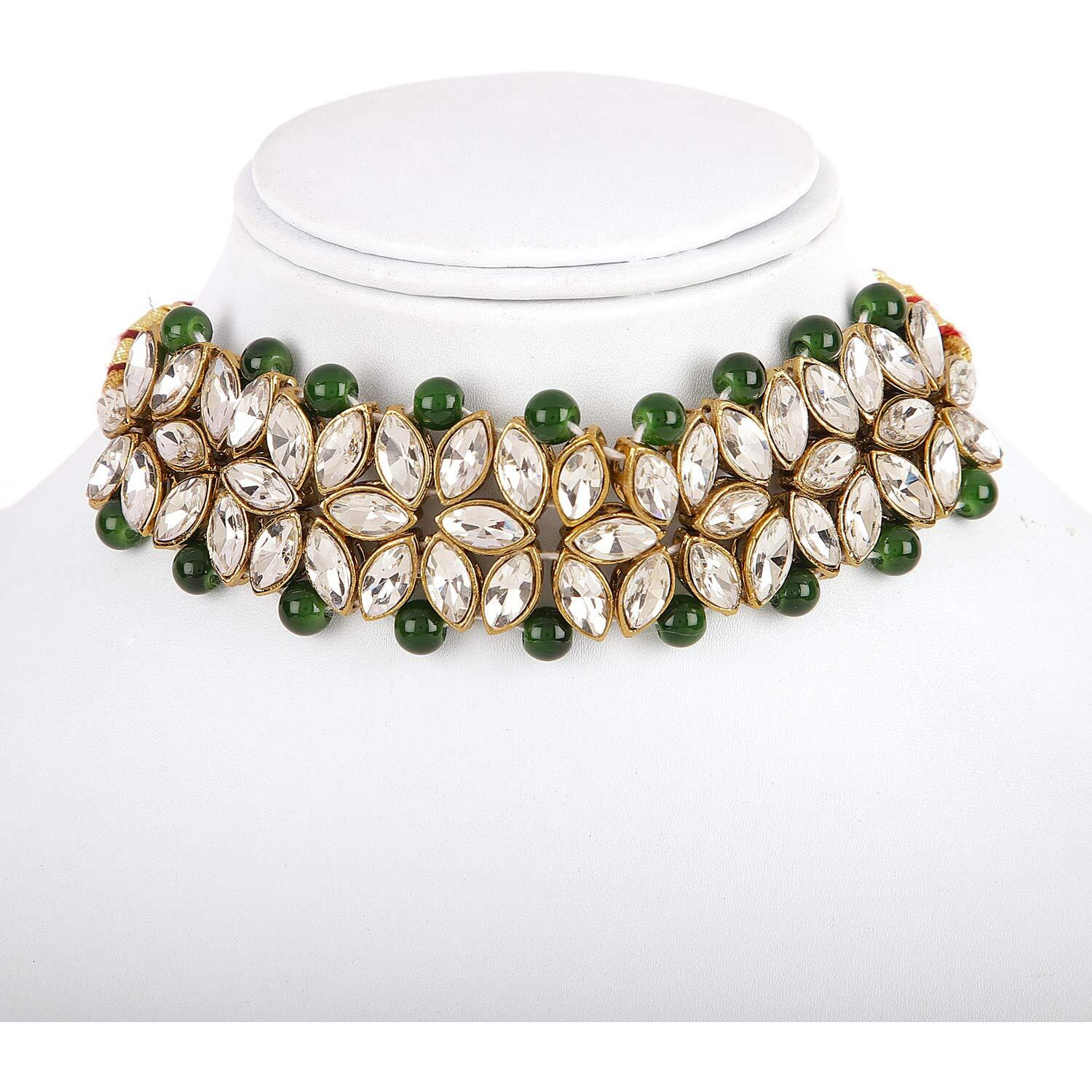 Shining Diva Fashion Latest Choker Design Kundan Traditional Necklace Jewellery Set for Women (Green) (11277s)