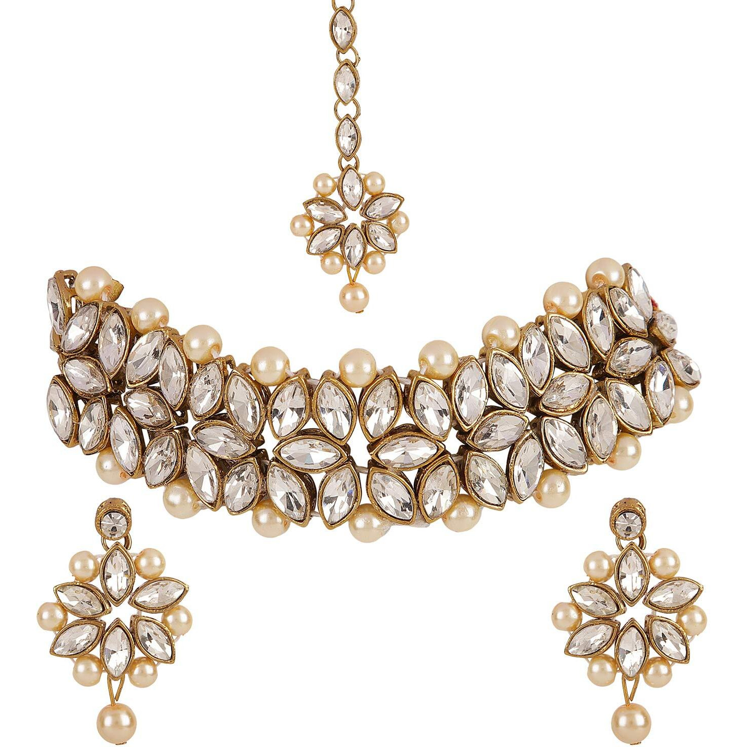 Shining Diva Fashion Latest Choker Design Kundan Traditional Necklace Jewellery Set for Women (Cream) (11278s)