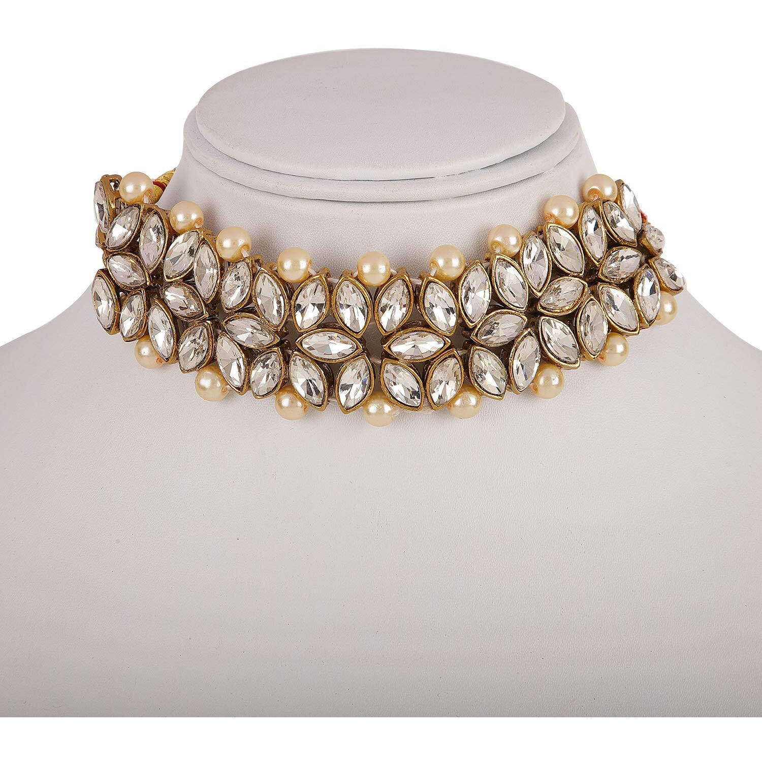 Shining Diva Fashion Latest Choker Design Kundan Traditional Necklace Jewellery Set for Women (Cream) (11278s)