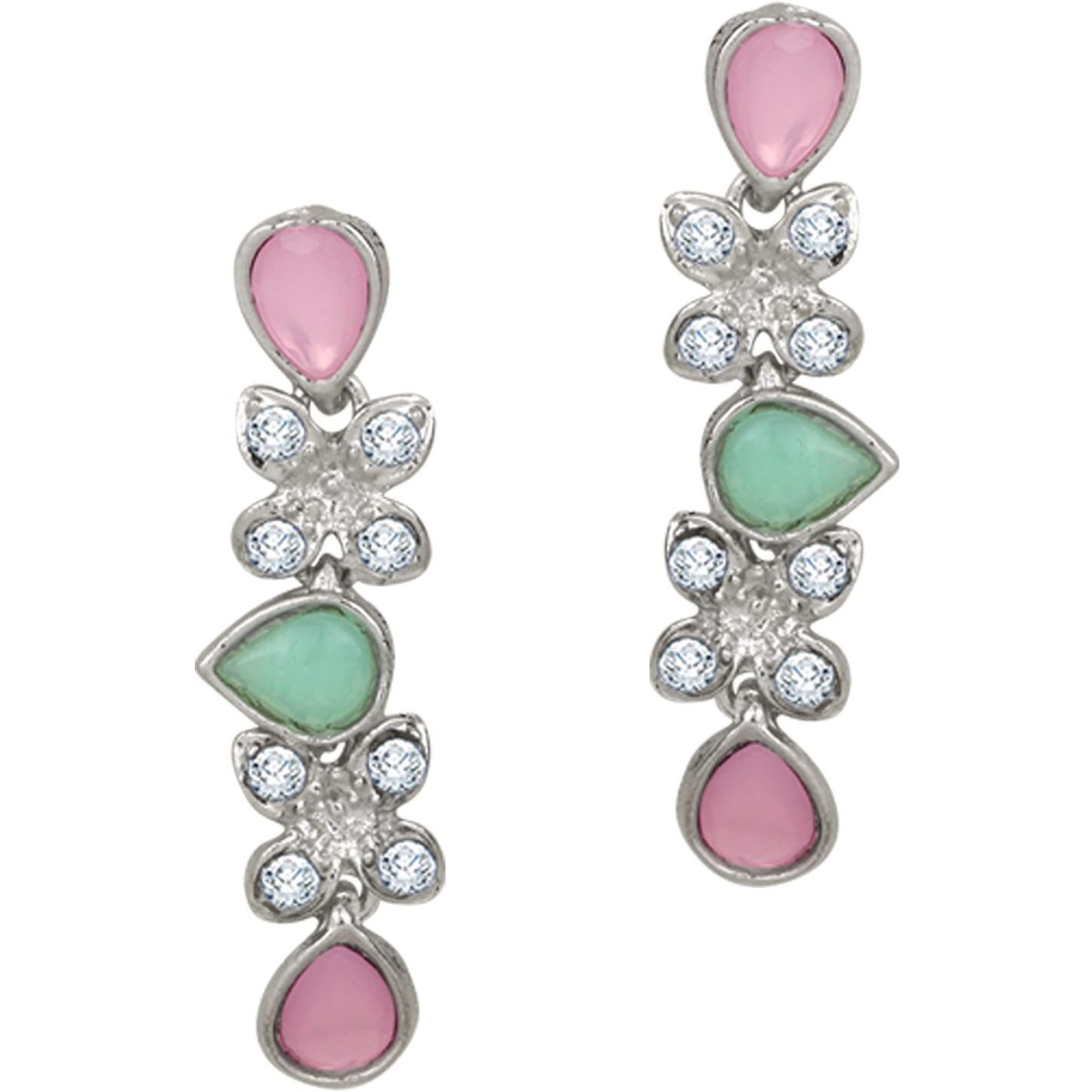 Atasi International Silver Mint Pink & Green Diamond Sylish Necklace Set For Women & Girls (RPG1778)