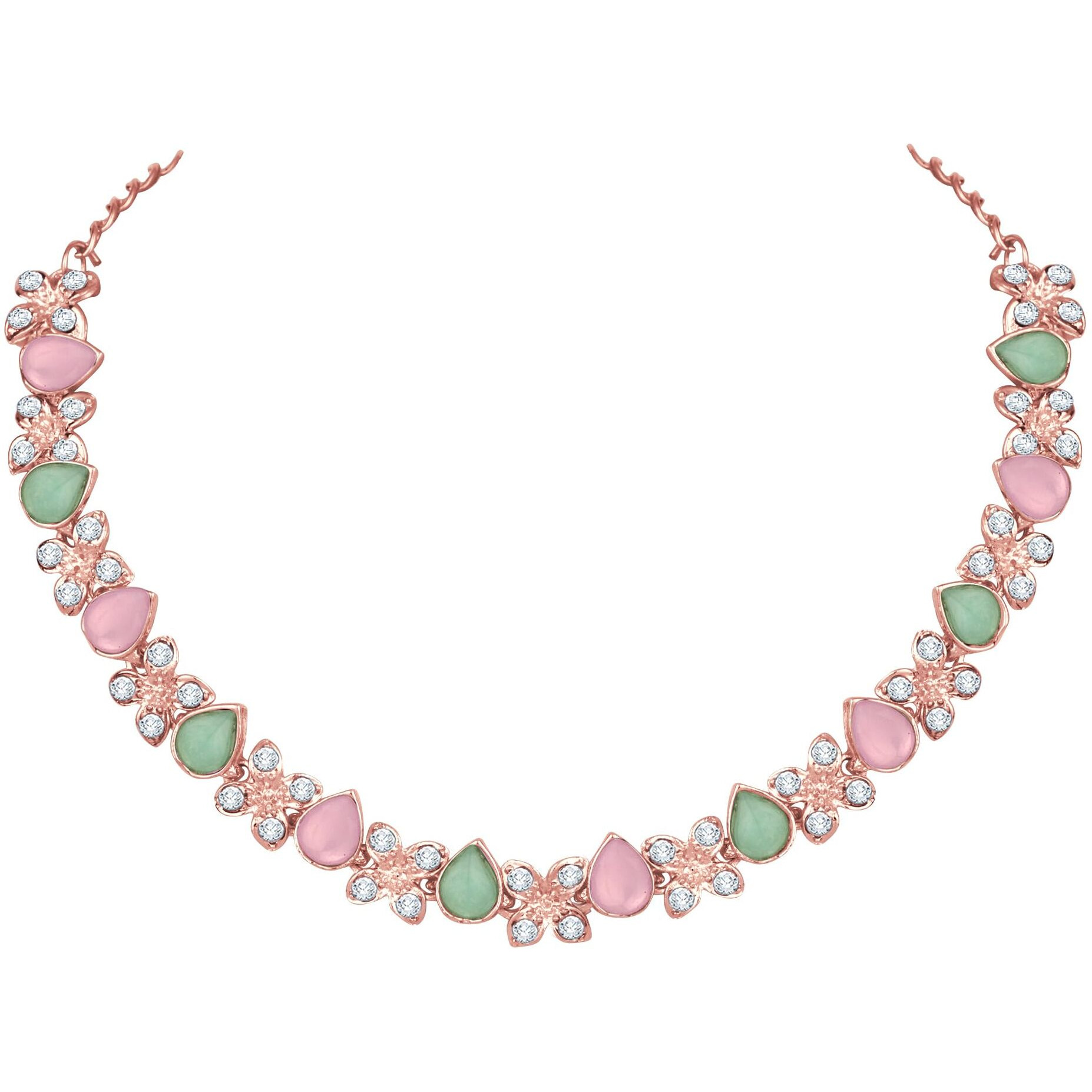 Atasi International Gold Plated Mint Pink & Green Diamond Sylish Necklace Set For Women & Girls (MPG1778)
