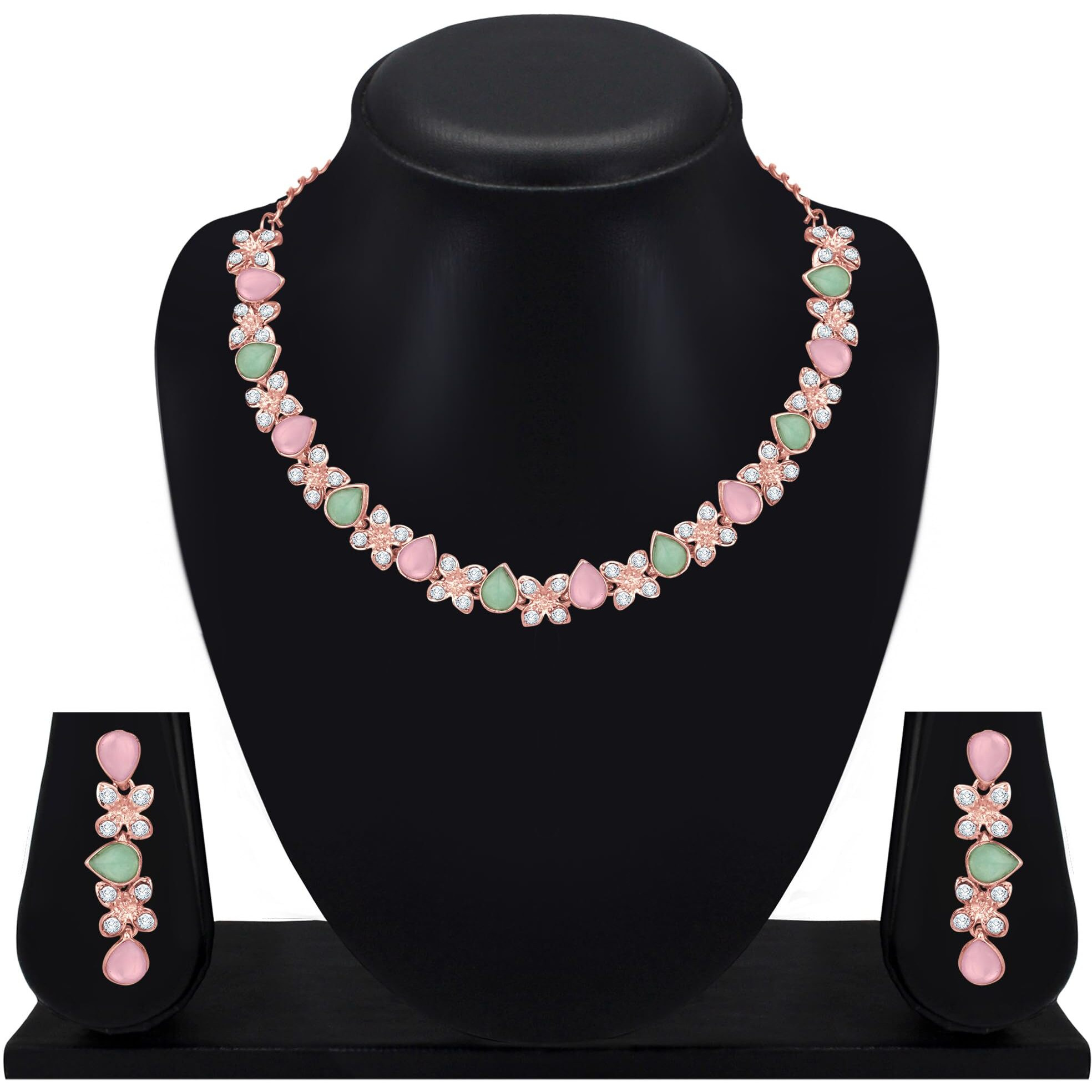 Atasi International Gold Plated Mint Pink & Green Diamond Sylish Necklace Set For Women & Girls (MPG1778)