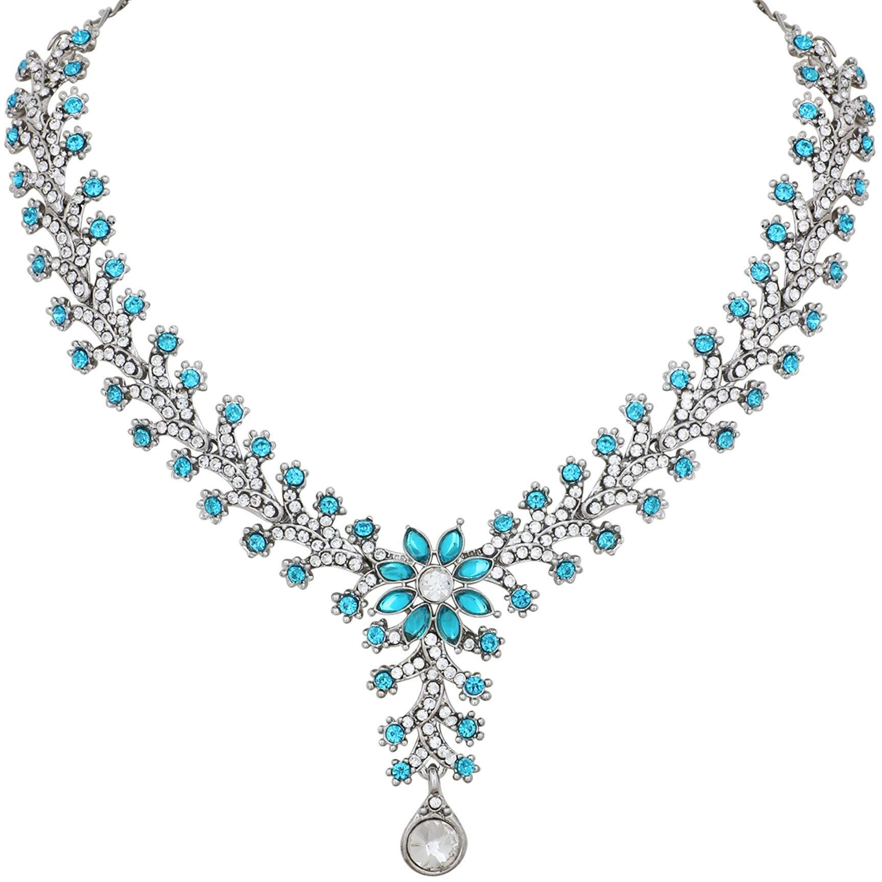 Atasi International Silver Plated Blue Diamond Necklace Jewellery Set for Women (RF1965)