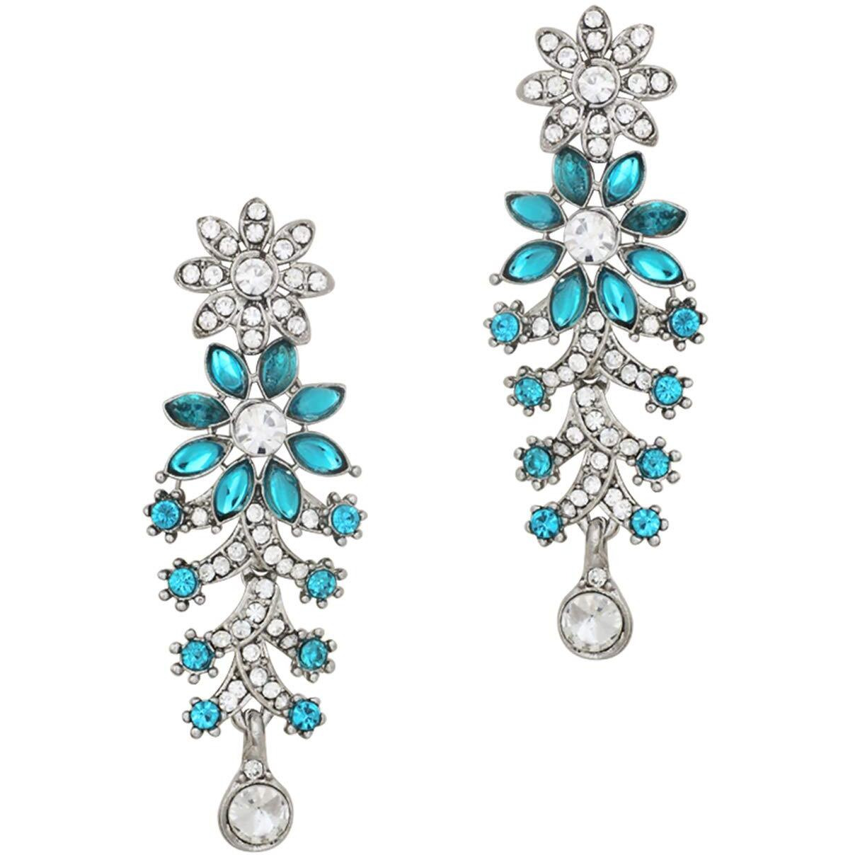 Atasi International Silver Plated Blue Diamond Necklace Jewellery Set for Women (RF1965)