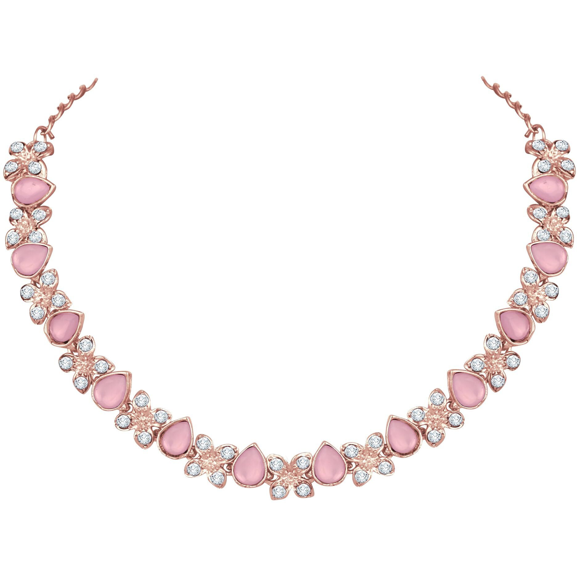 Atasi International Gold Plated Mint Pink Cystals American Diamond Necklace Jewellery Set with Earrings for Women Suited for Party, Wedding, Engagement (MNP1778)