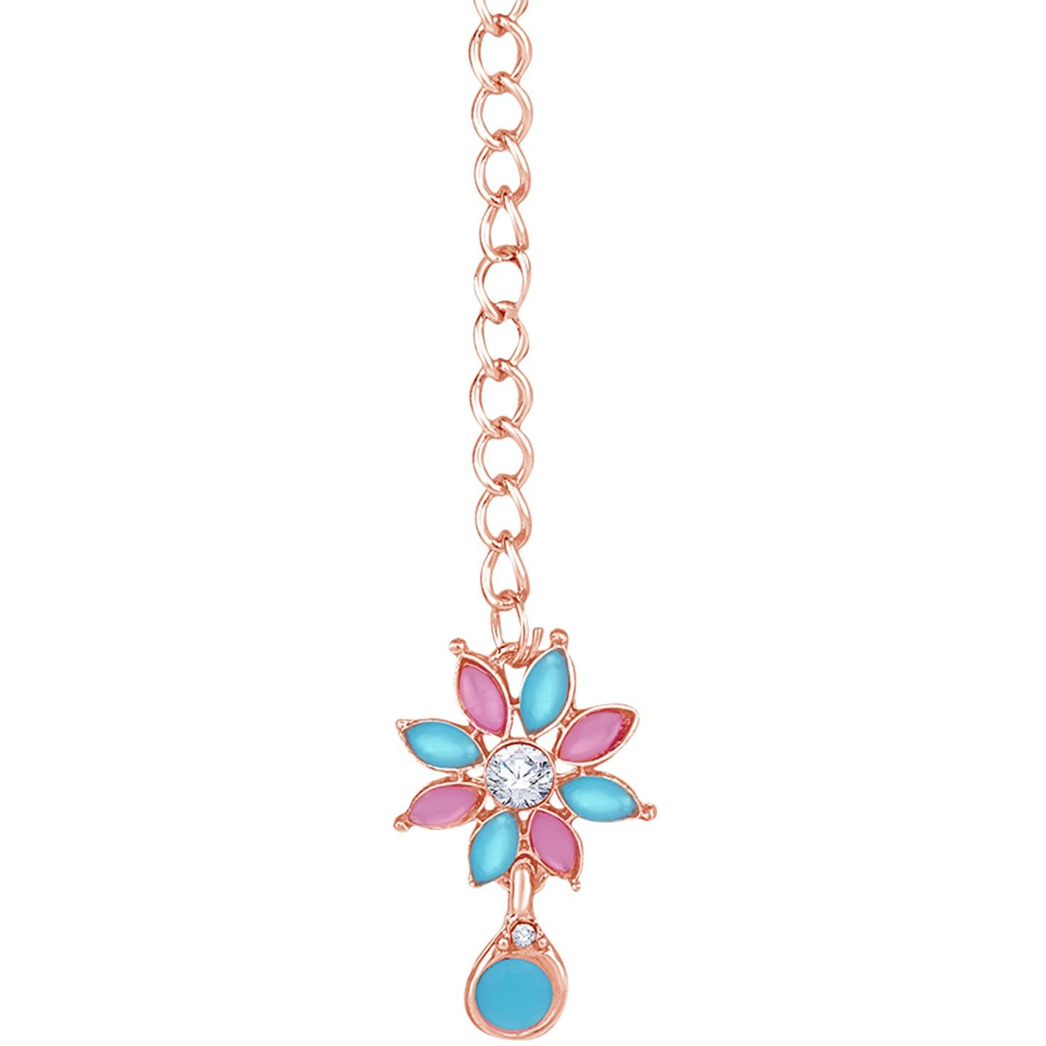 Atasi International Diamond Necklace Jewellery Set for Women with Earrings and Maang Tikka for Wedding, Party, Engagements & Festivals (Rose Gold Plated Multicolor)