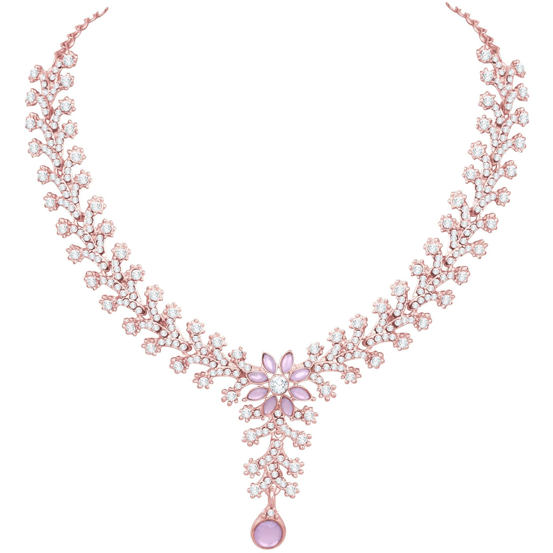 Atasi International Women Gold Plated Purple Crystals Ad Diamond Necklace Set With Earrings And Maang Tikka, Suitable For Bridal, Wedding, Party (Pu1965)