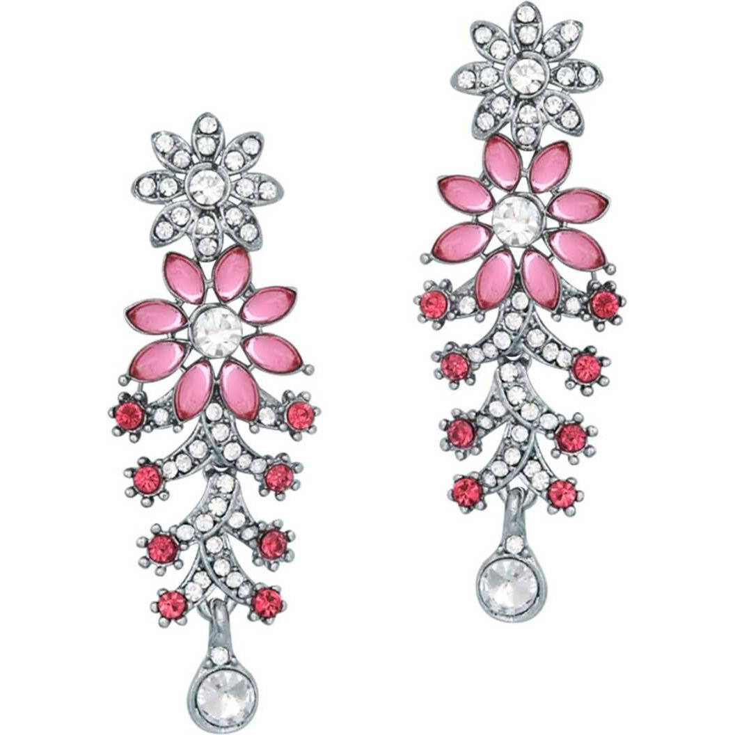 Atasi International Rhodium Plated Pink Diamond Necklace Jewelry Set for Women with Earrings, Maang Tikka  for Weddings, Parties, and Festivals (RP1965)