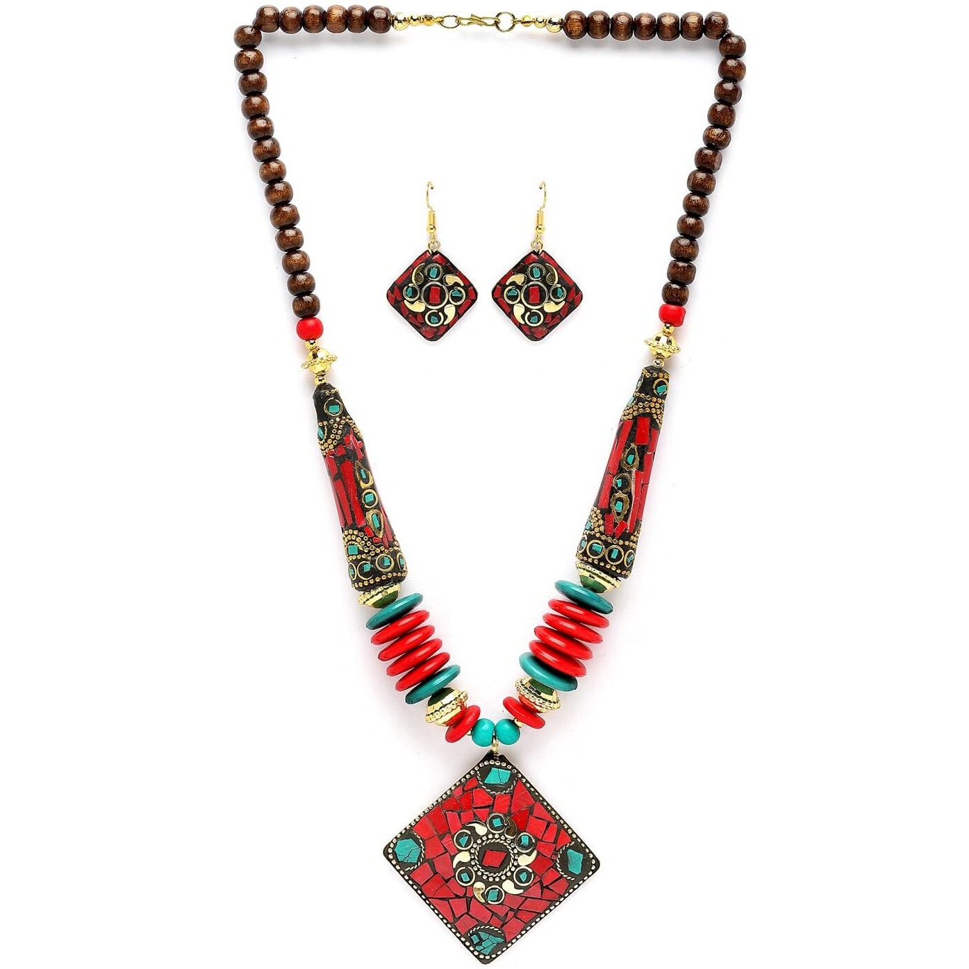 Shining Diva Fashion Latest Stylish Traditional Tibetan Pendant Necklace Jewellery Set for Women (rrsd15553s)