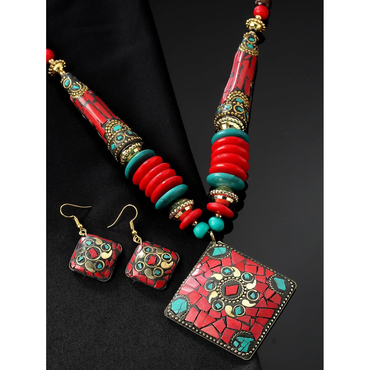 Shining Diva Fashion Latest Stylish Traditional Tibetan Pendant Necklace Jewellery Set for Women (rrsd15553s)