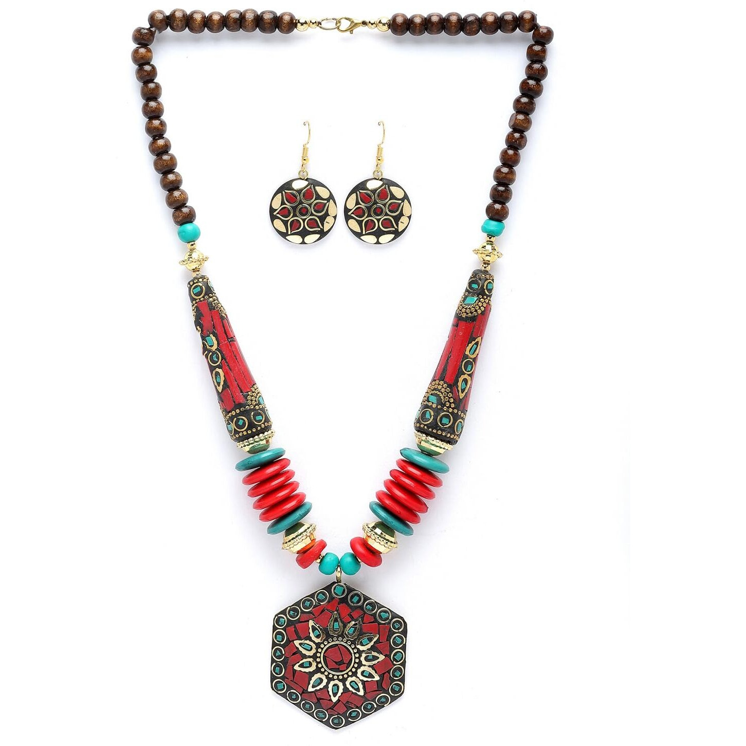 Shining Diva Fashion Latest Stylish Traditional Tibetan Pendant Necklace Jewellery Set for Women (rrsd15539s)
